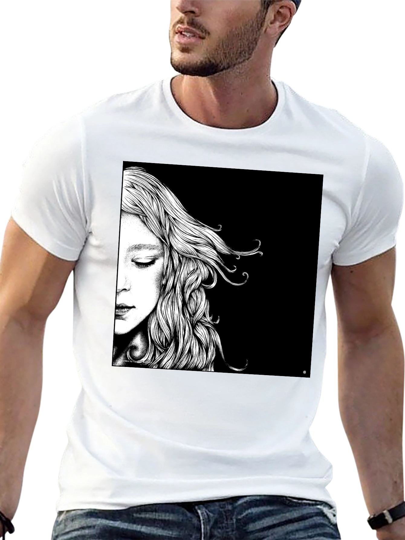 Artistic Woman Portrait Graphic Tee - Black