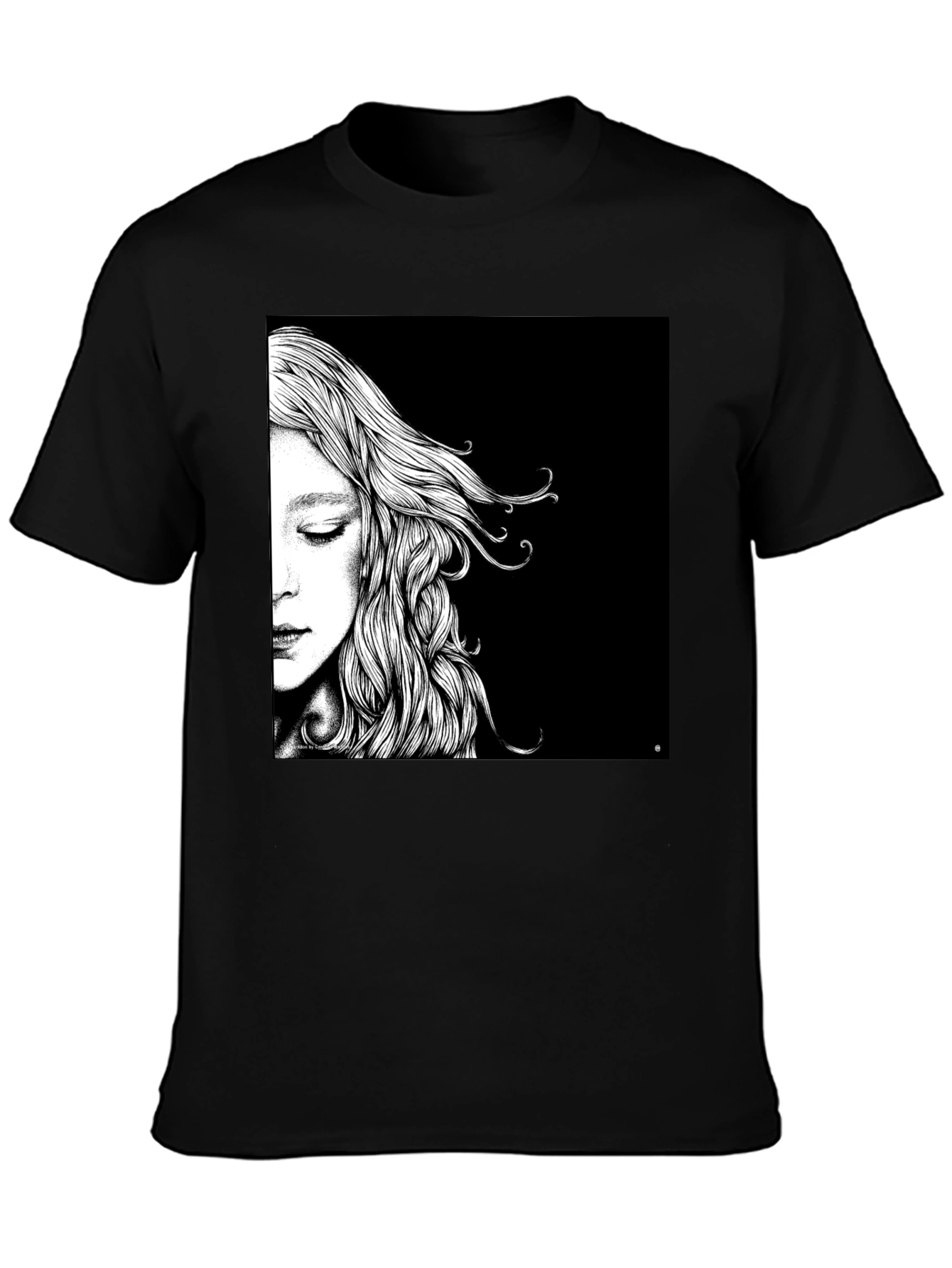 Artistic Woman Portrait Graphic Tee - Black