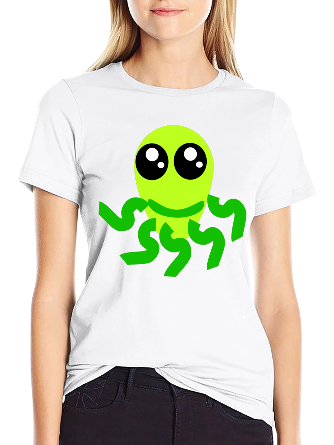 Cute Alien Graphic Tee - Black Casual T-Shirt