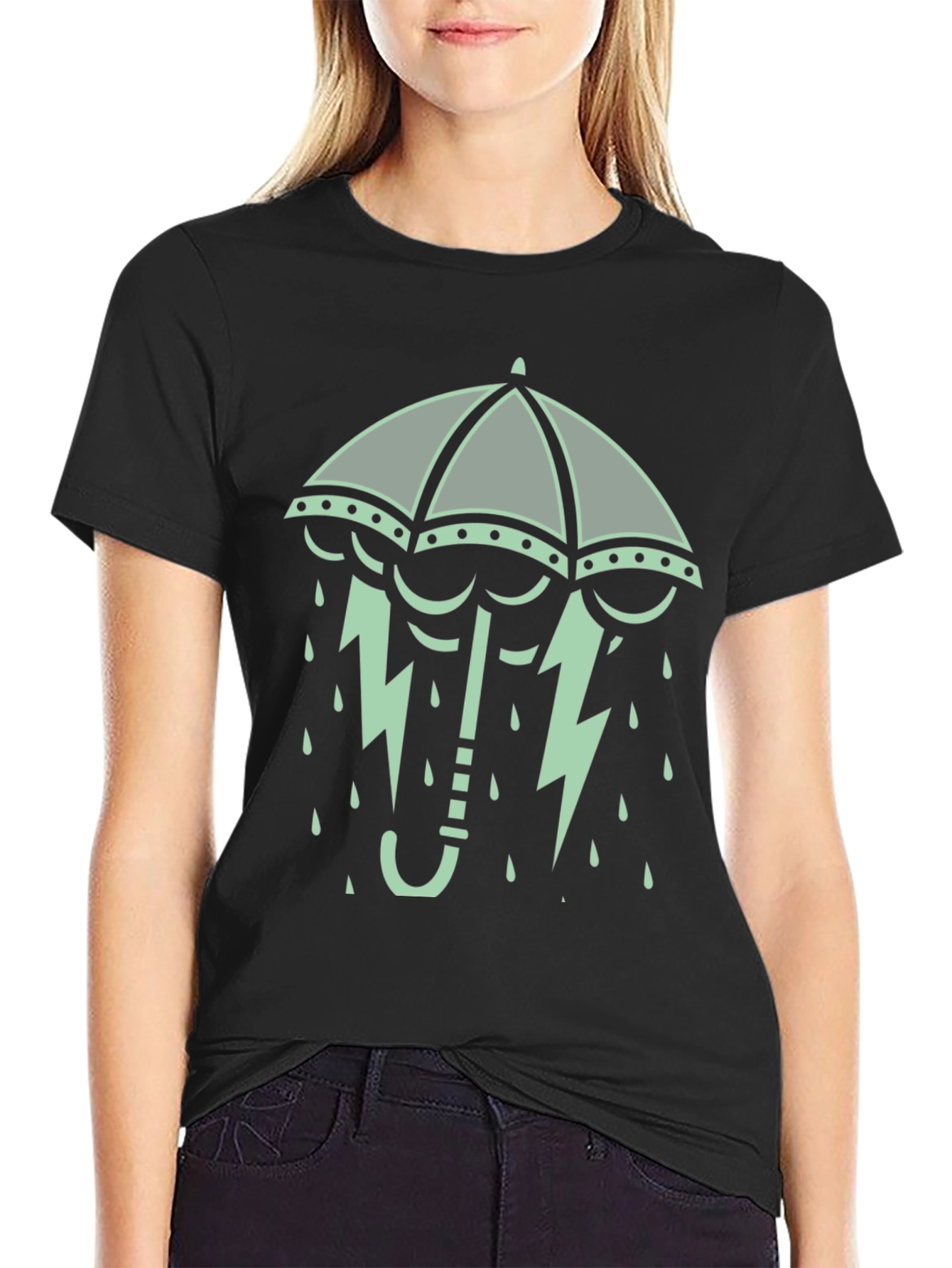 Umbrella Rain & Lightning Bolt Graphic Tee