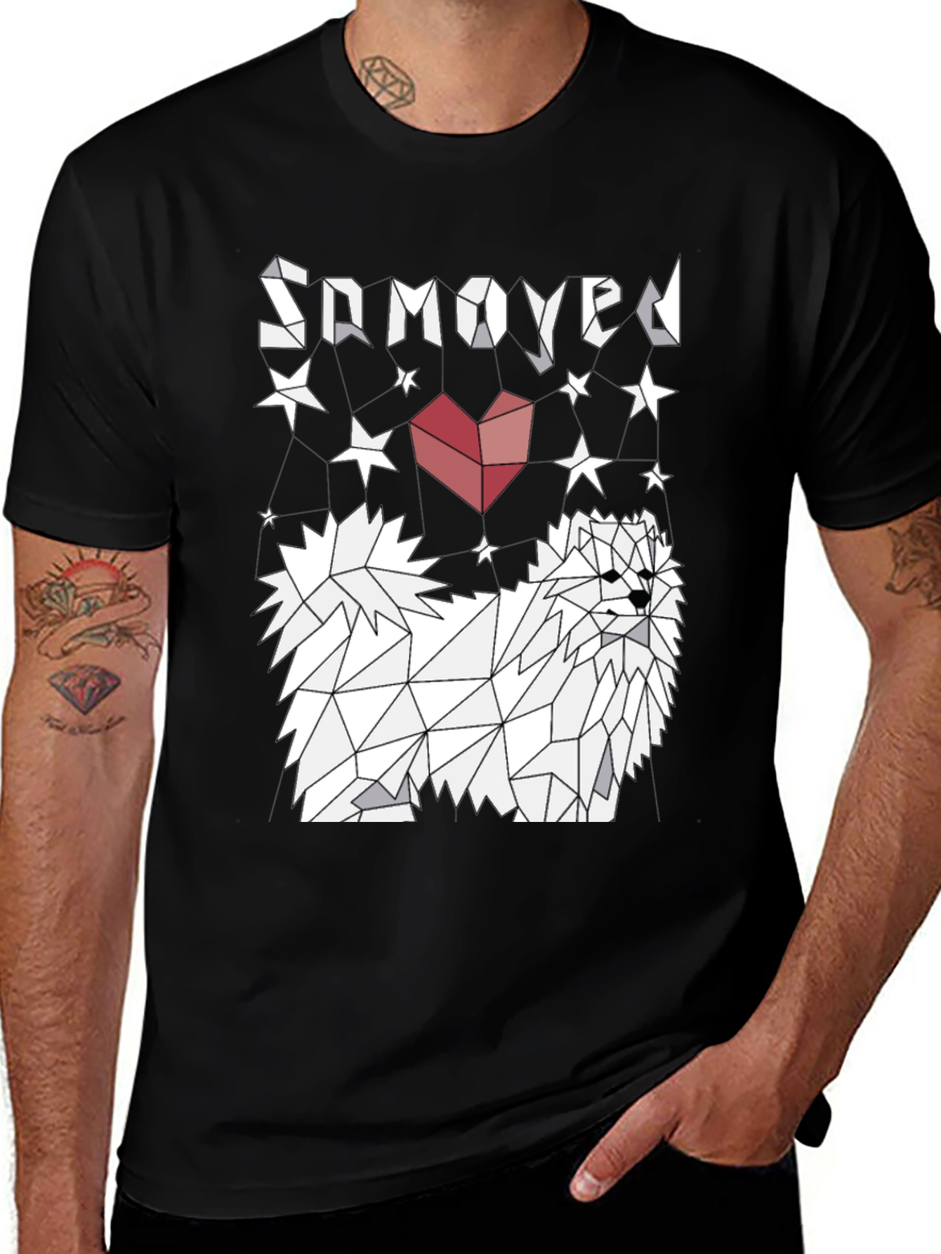 Geometric Samoyed Dog Graphic Tee - Modern Art Shirt