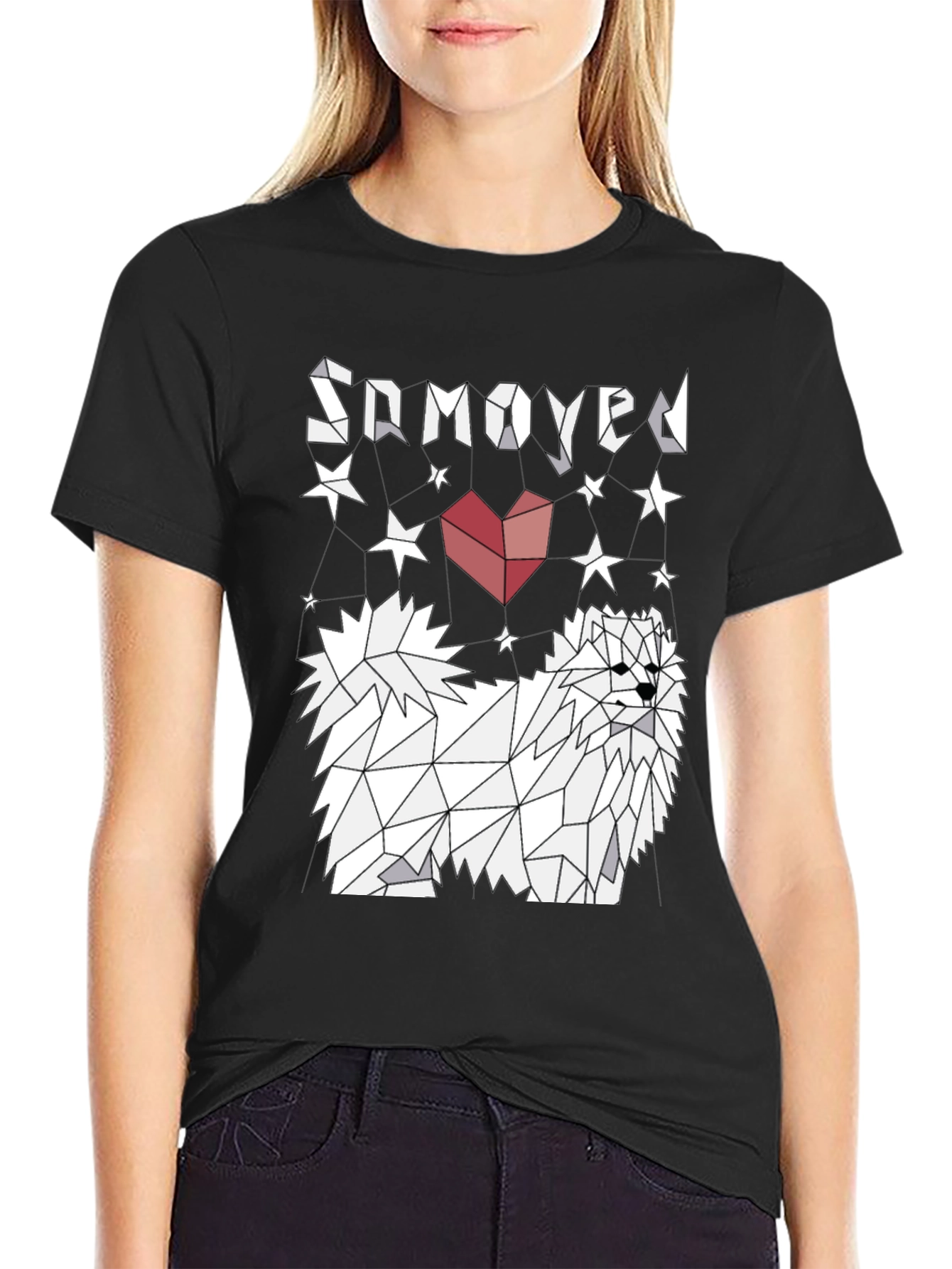 Geometric Samoyed Dog Graphic Tee - Modern Art Shirt
