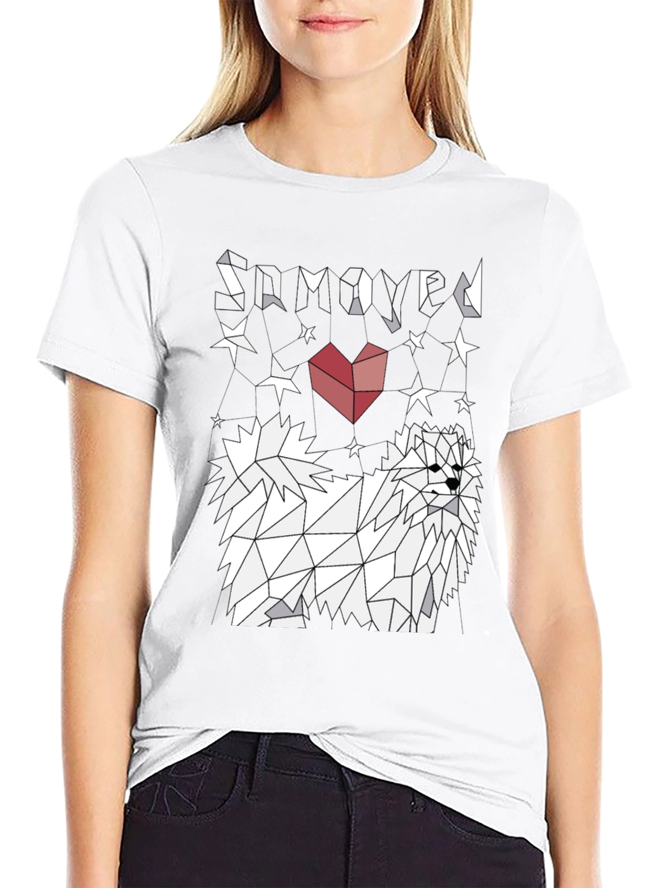 Geometric Samoyed Dog Graphic Tee - Modern Art Shirt