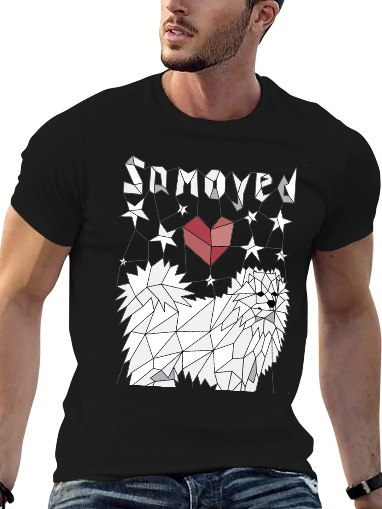 Geometric Samoyed Dog Graphic Tee - Modern Art Shirt