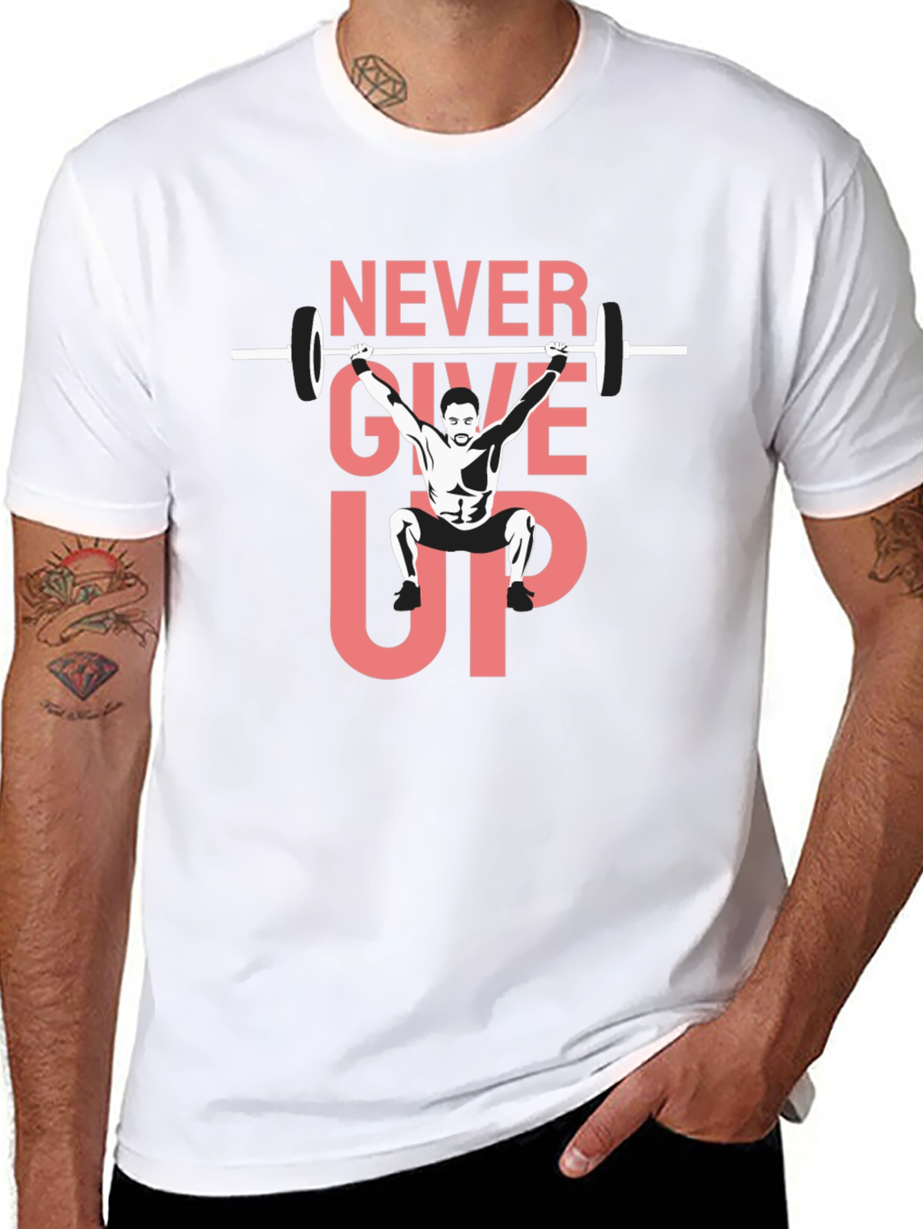Never Give Up Weightlifting Graphic Tee - Black
