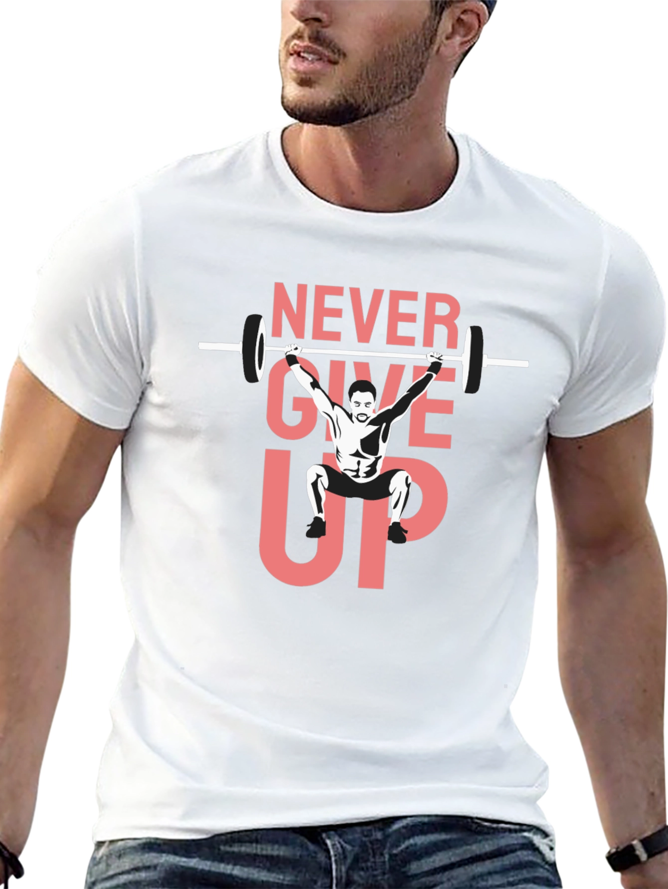 Never Give Up Weightlifting Graphic Tee - Black