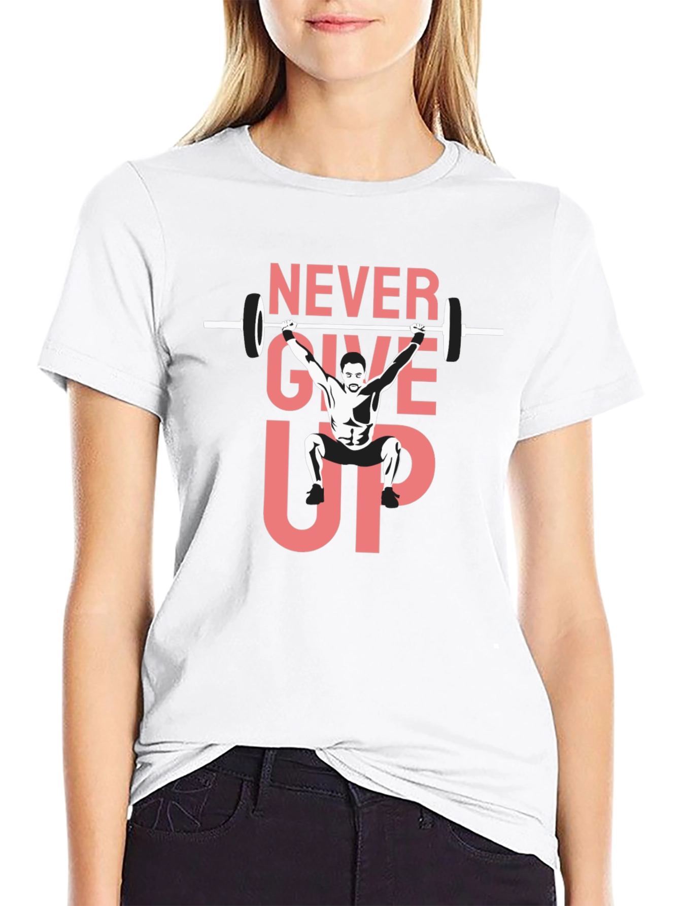 Never Give Up Weightlifting Graphic Tee - Black