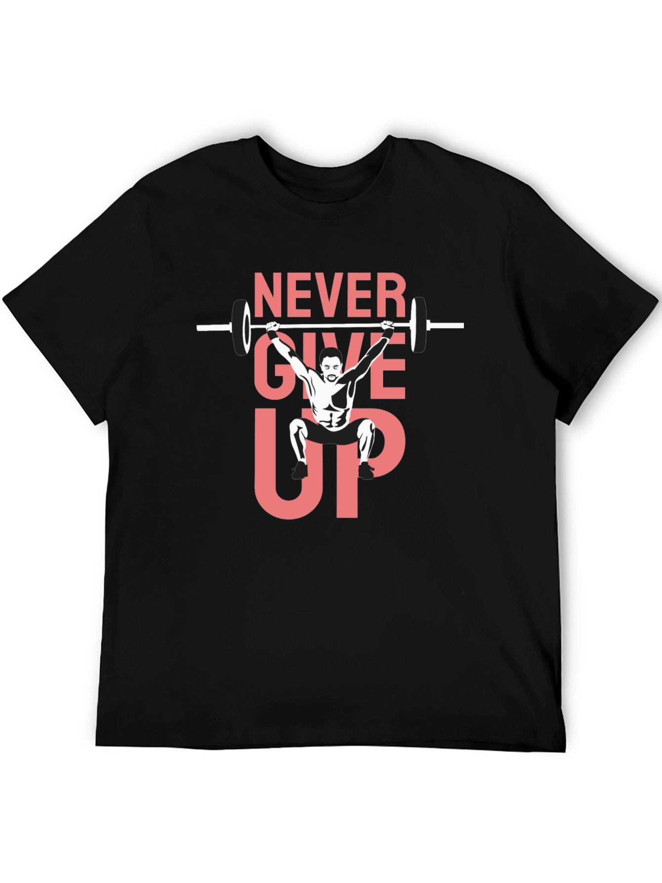 Never Give Up Weightlifting Graphic Tee - Black