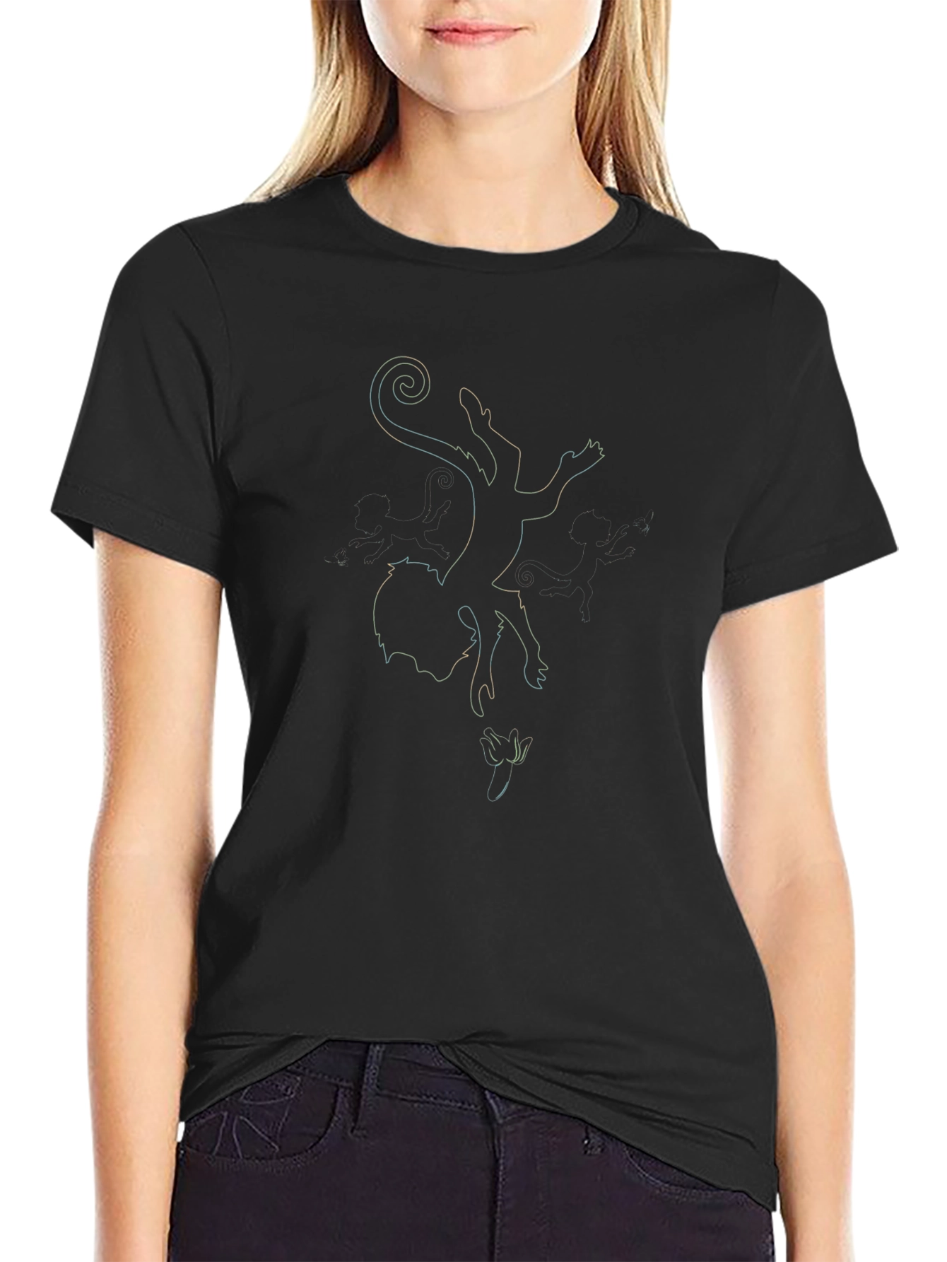 Monkey Outline Graphic Black T-Shirt