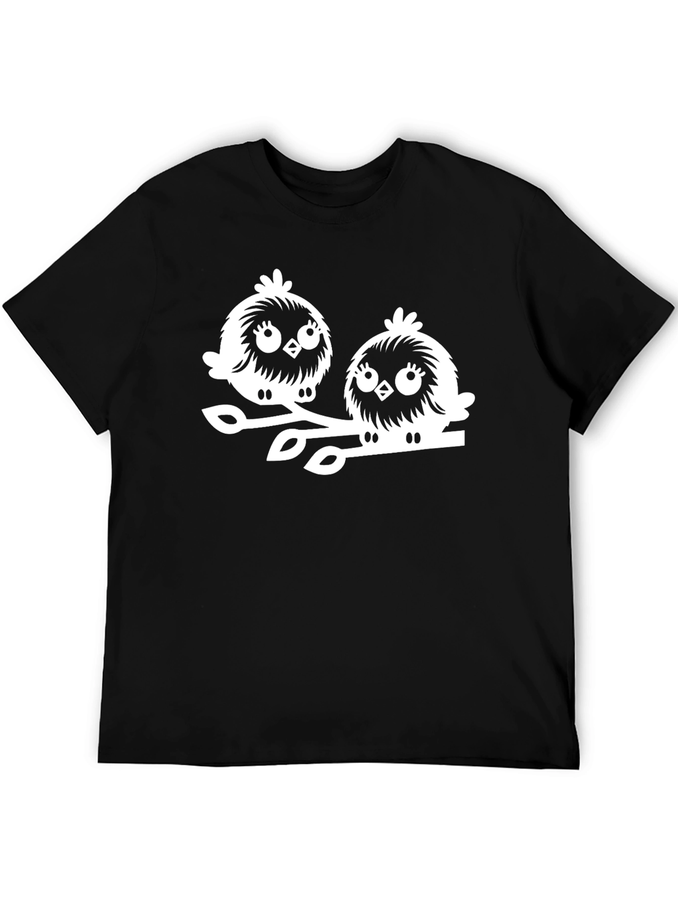 Cute Bird Graphic Tee - Black Cotton T-Shirt