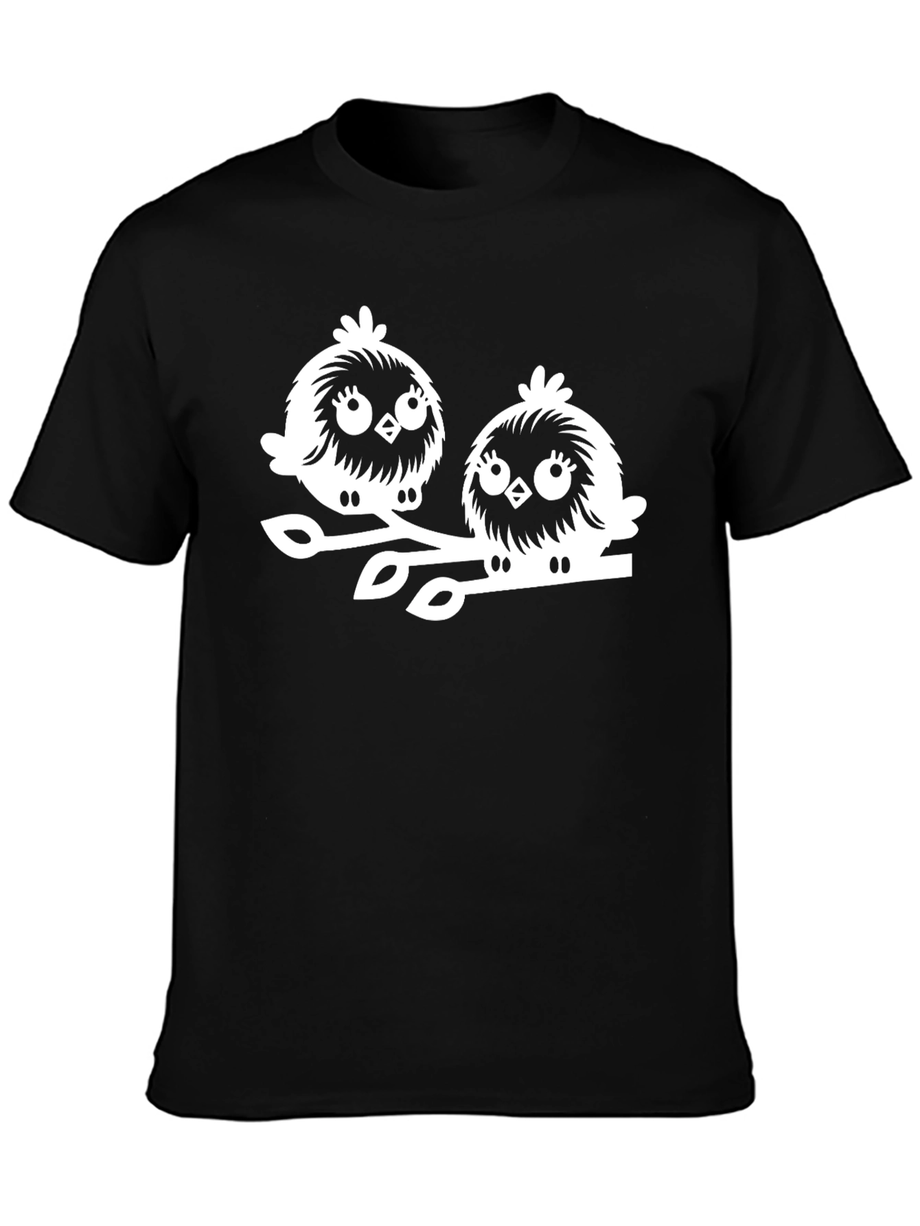 Cute Bird Graphic Tee - Black Cotton T-Shirt