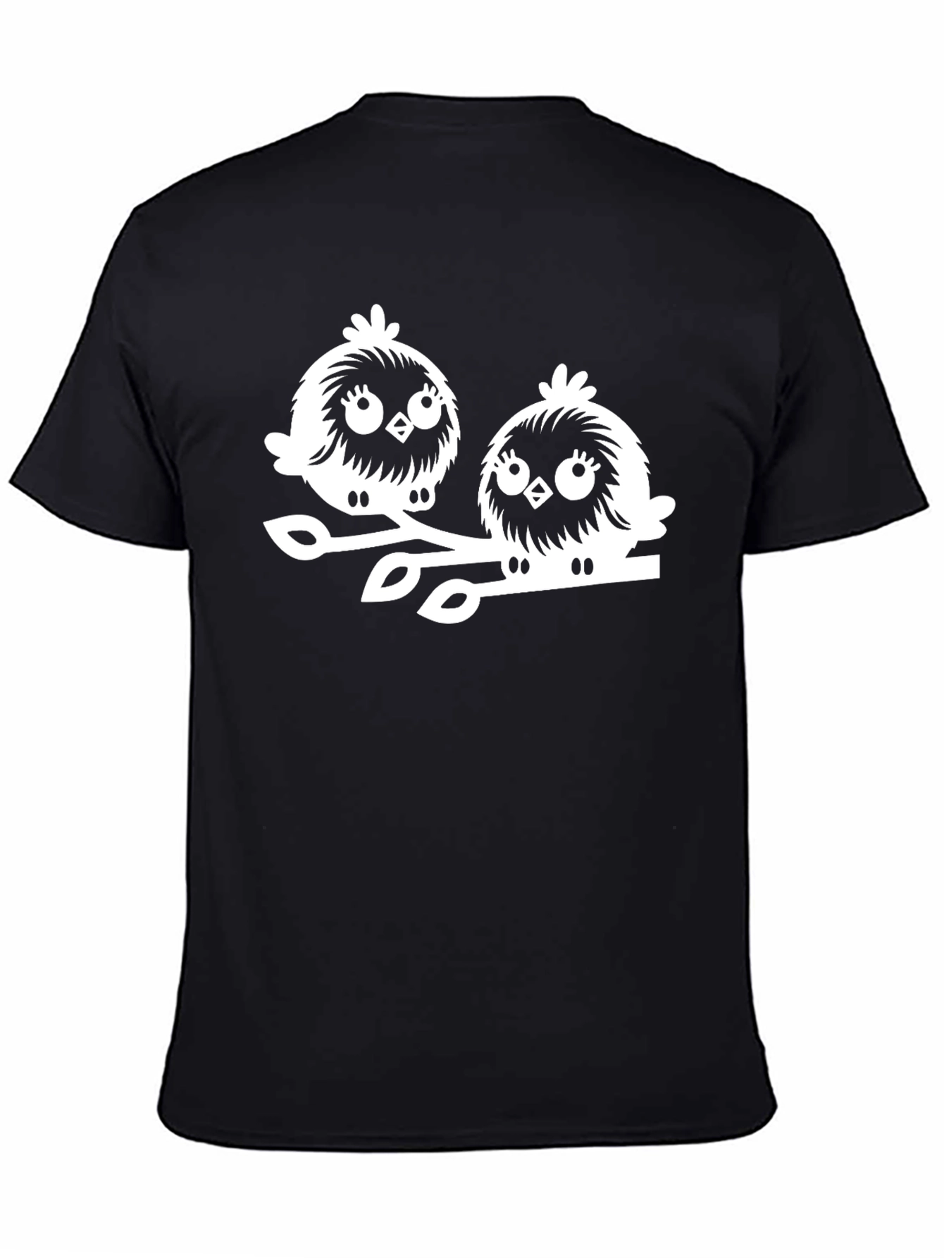 Cute Bird Graphic Tee - Black Cotton T-Shirt