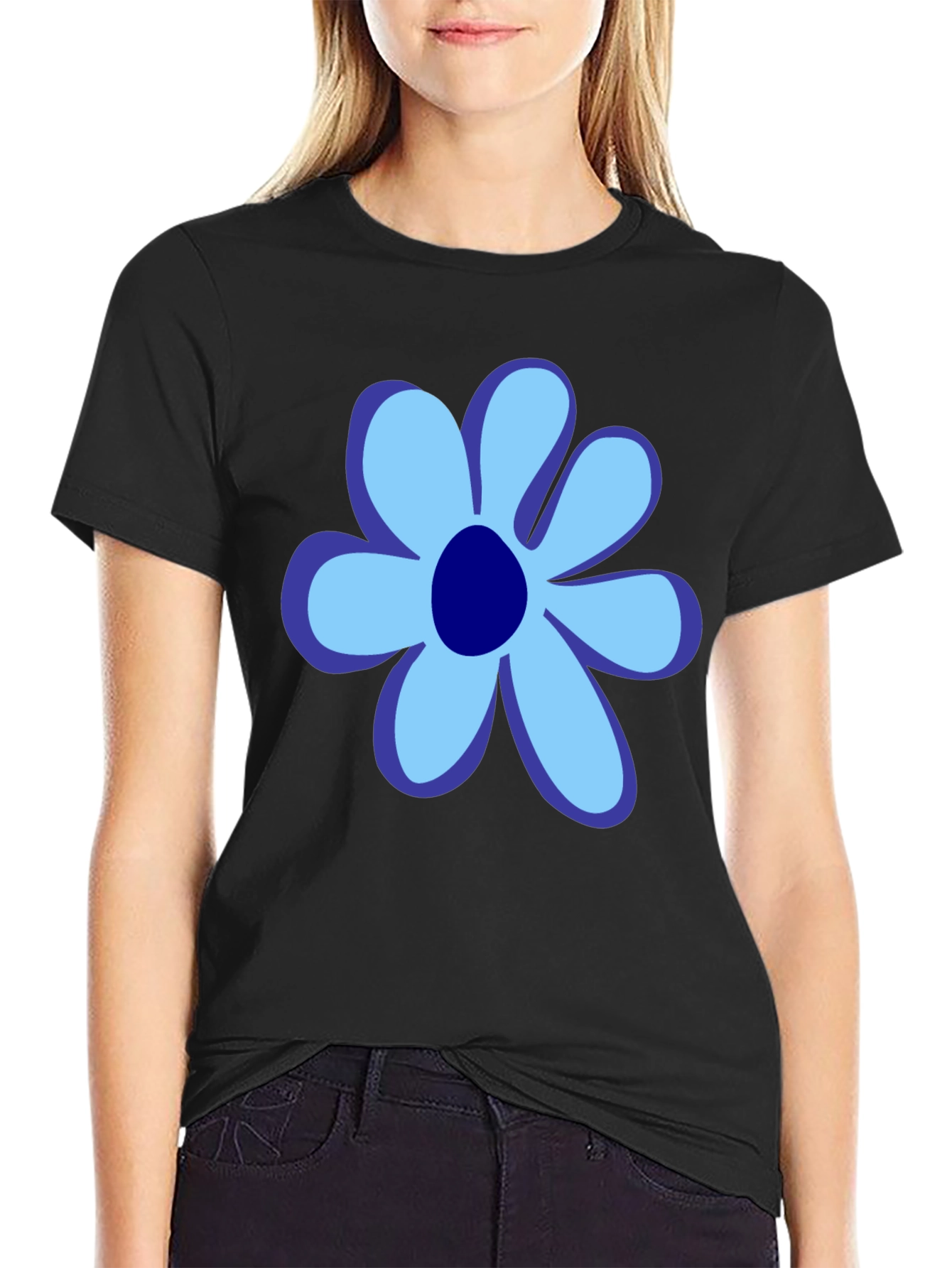 Blue Flower Graphic Tee - Stylish Unisex Cotton T-Shirt