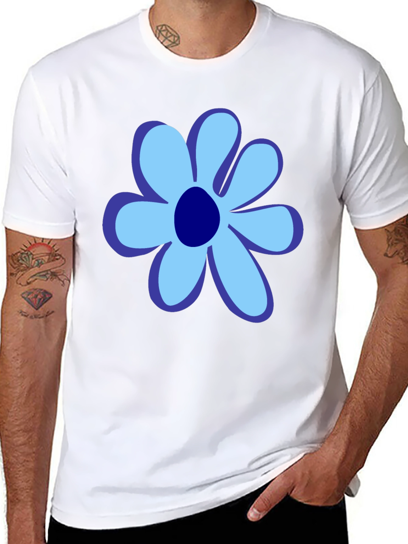 Blue Flower Graphic Tee - Stylish Unisex Cotton T-Shirt