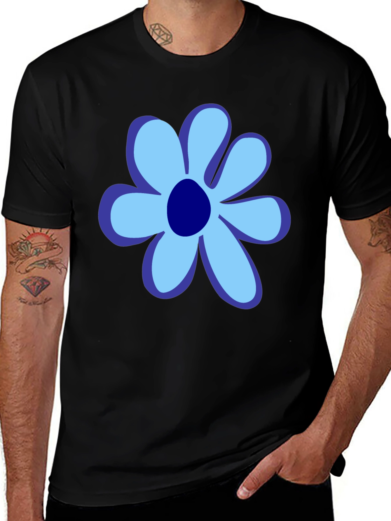 Blue Flower Graphic Tee - Stylish Unisex Cotton T-Shirt