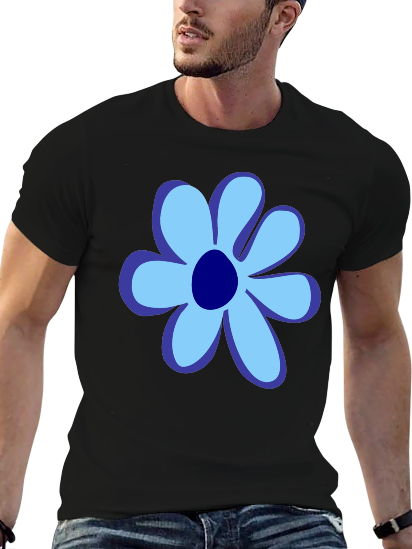 Blue Flower Graphic Tee - Stylish Unisex Cotton T-Shirt