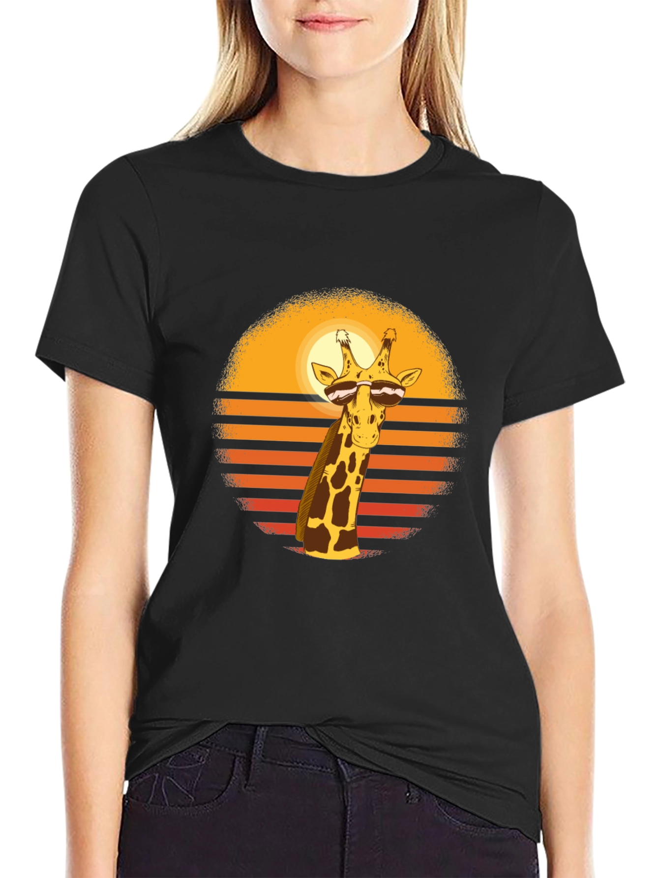 Cool Giraffe Sunset Graphic T-Shirt