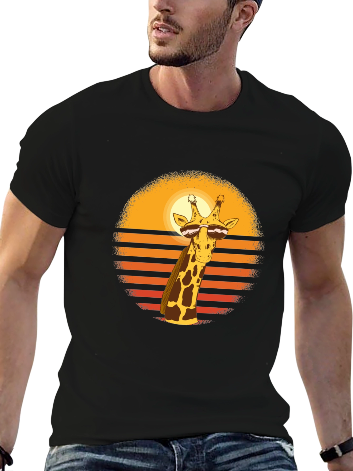 Cool Giraffe Sunset Graphic T-Shirt