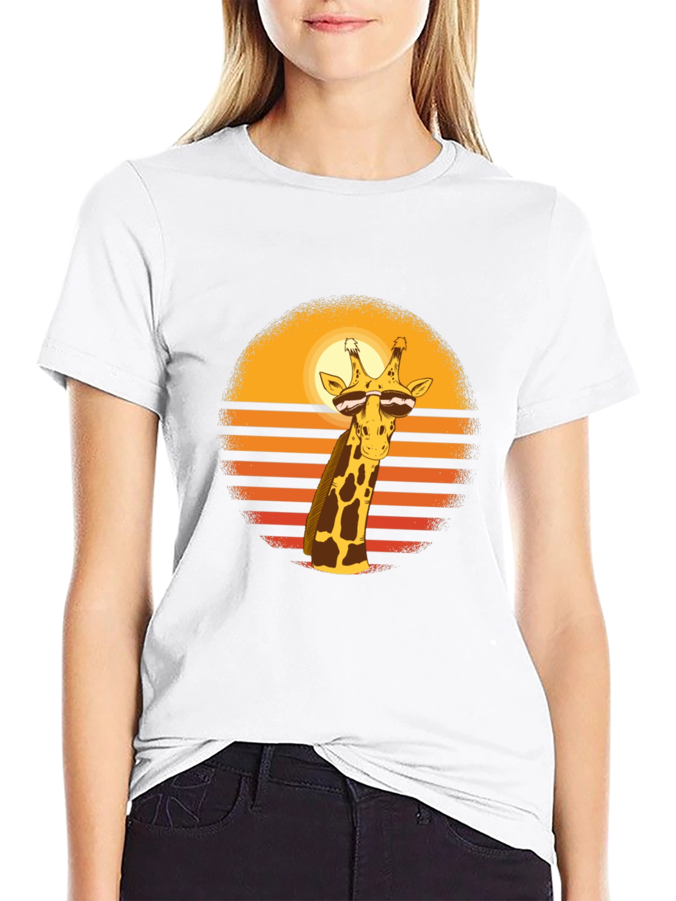 Cool Giraffe Sunset Graphic T-Shirt