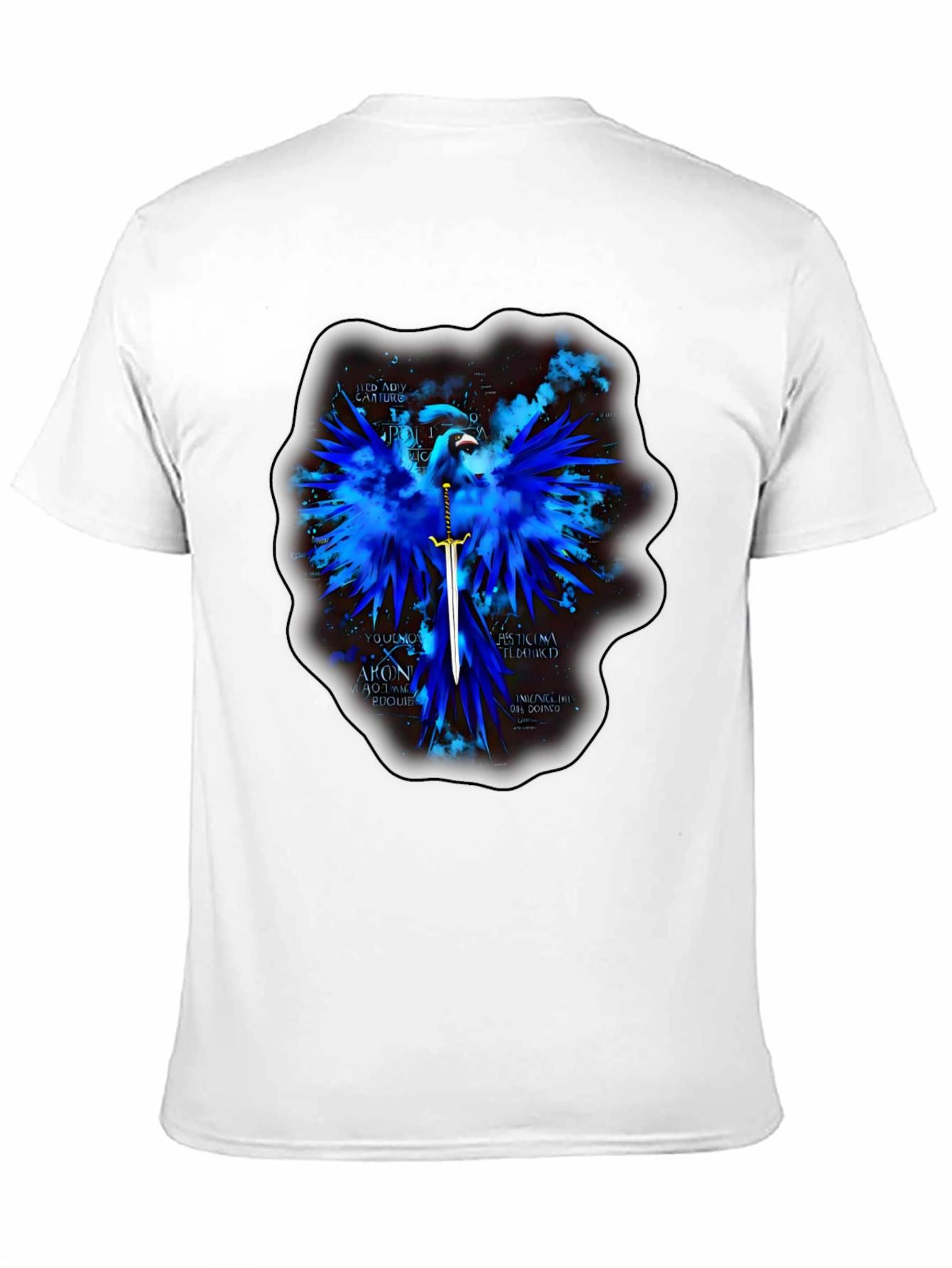 Blue Phoenix Sword Graphic T-Shirt