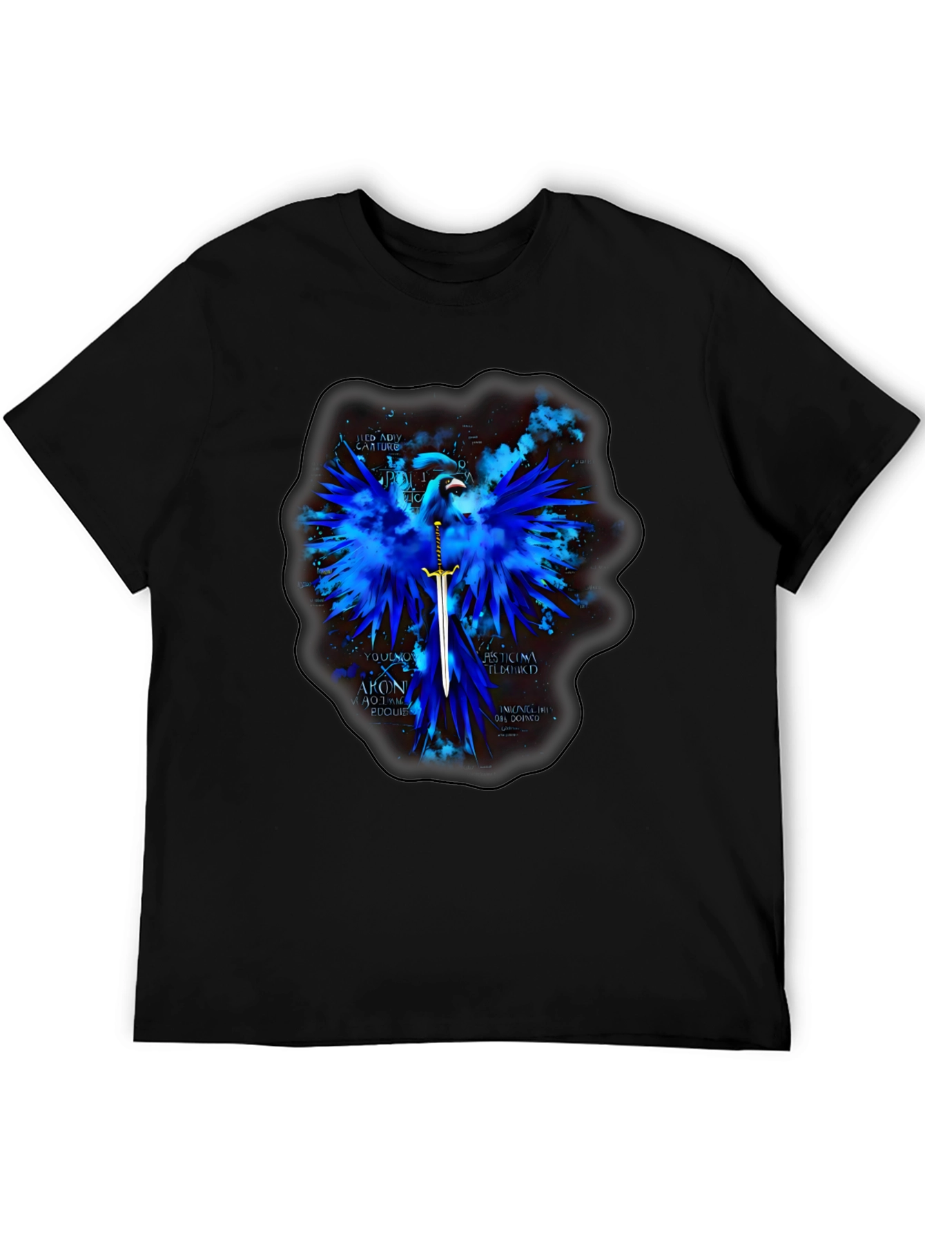 Blue Phoenix Sword Graphic T-Shirt