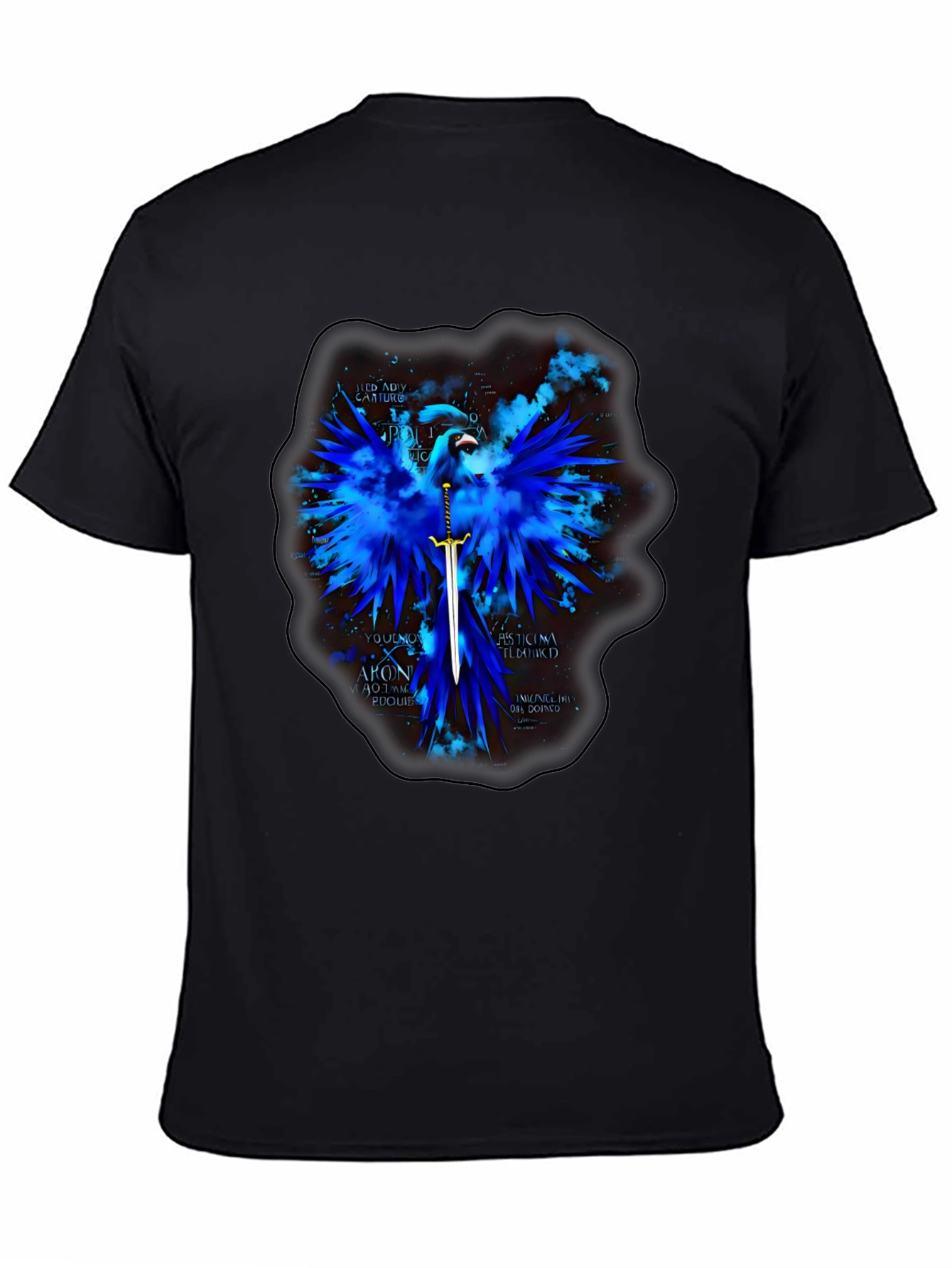 Blue Phoenix Sword Graphic T-Shirt