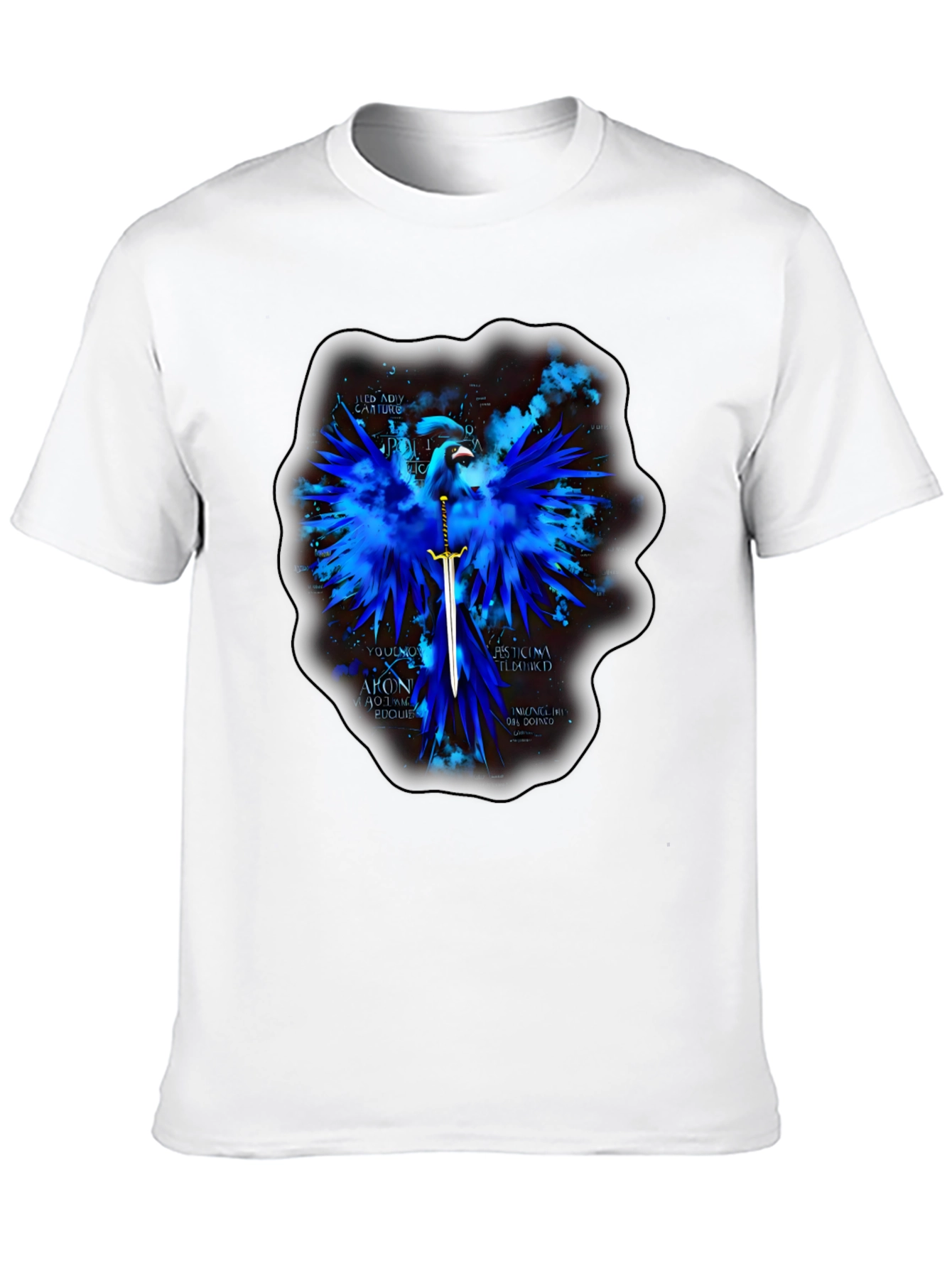 Blue Phoenix Sword Graphic T-Shirt