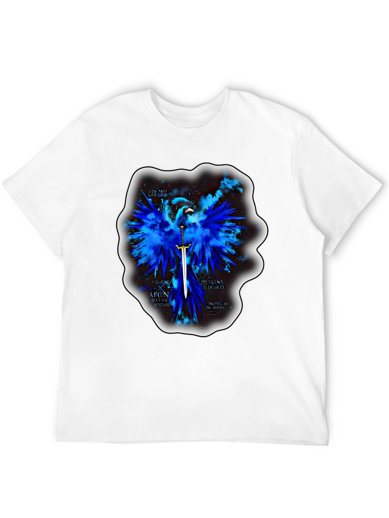 Blue Phoenix Sword Graphic T-Shirt