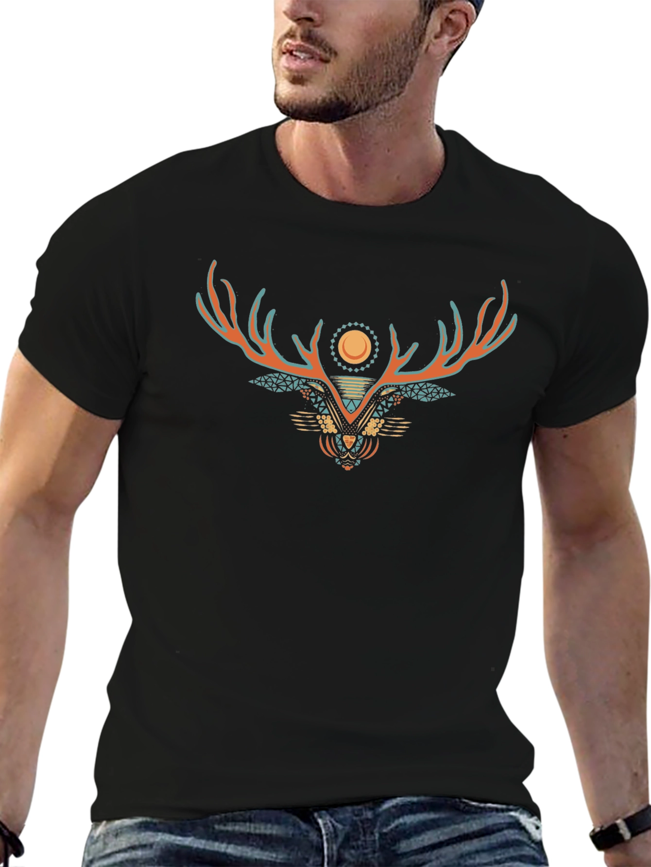 Graphic Print Tee - Geometric Deer Design