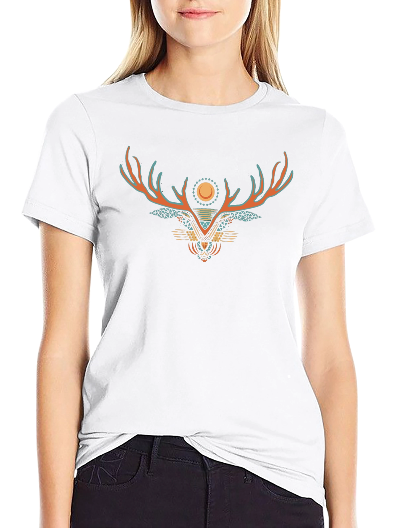 Graphic Print Tee - Geometric Deer Design