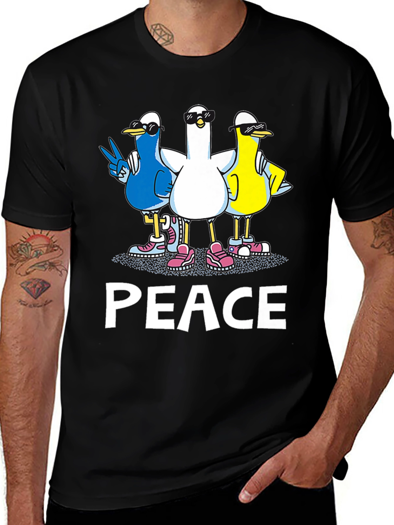 Peace Ducks Graphic T-Shirt - Mens Black Tee