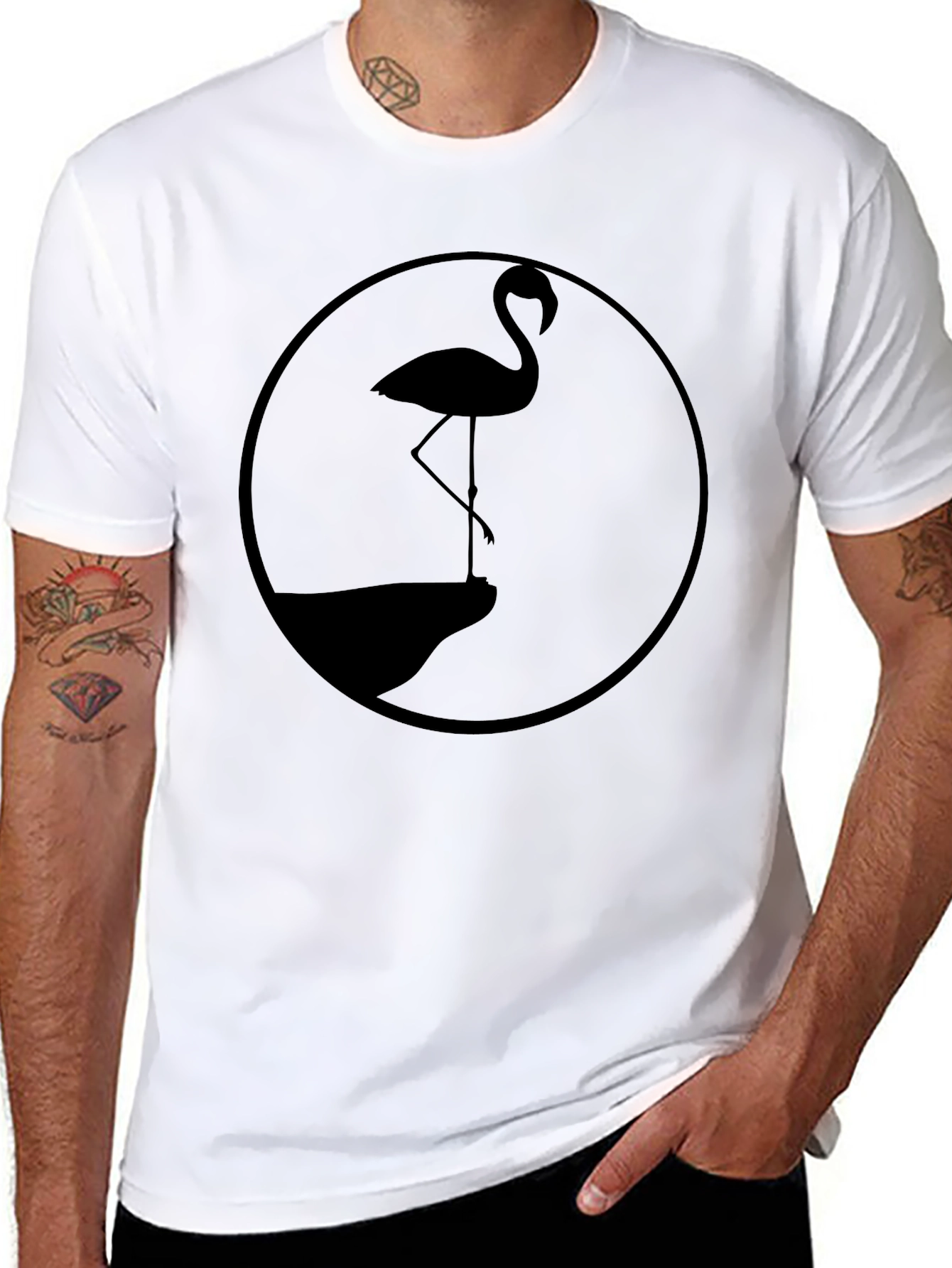 Flamingo Silhouette Graphic Tee - Black