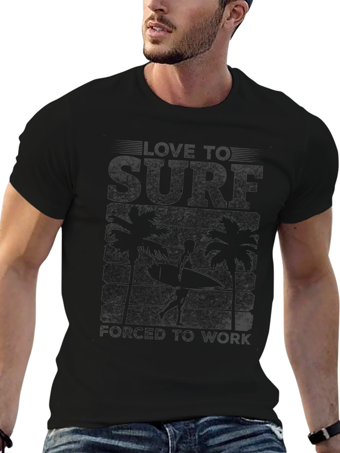 Love to Surf Graphic Tee - Black Cotton T-Shirt