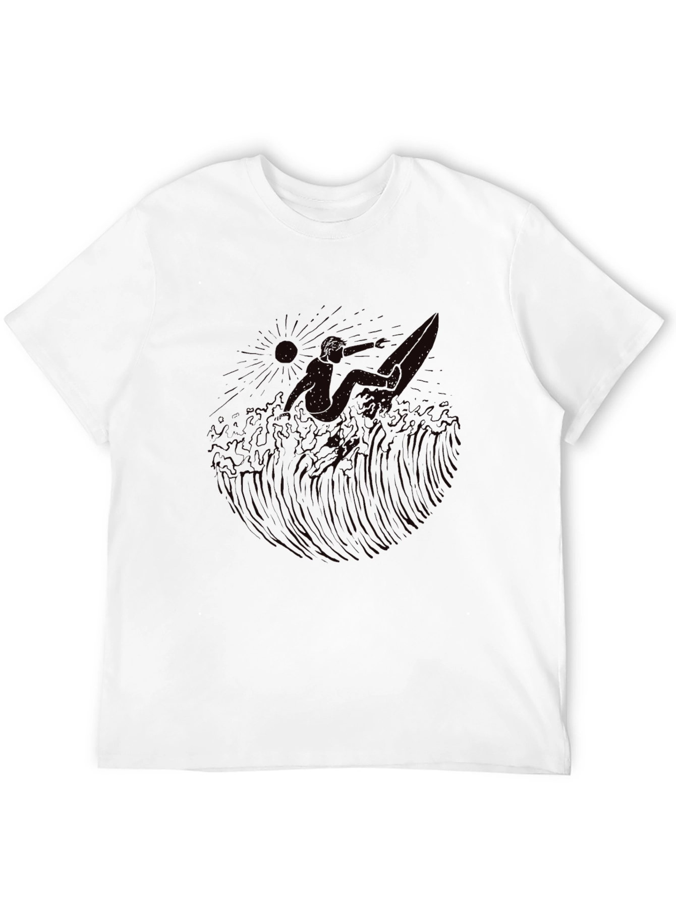 Surfing Wave Graphic Tee - Black Cotton T-Shirt