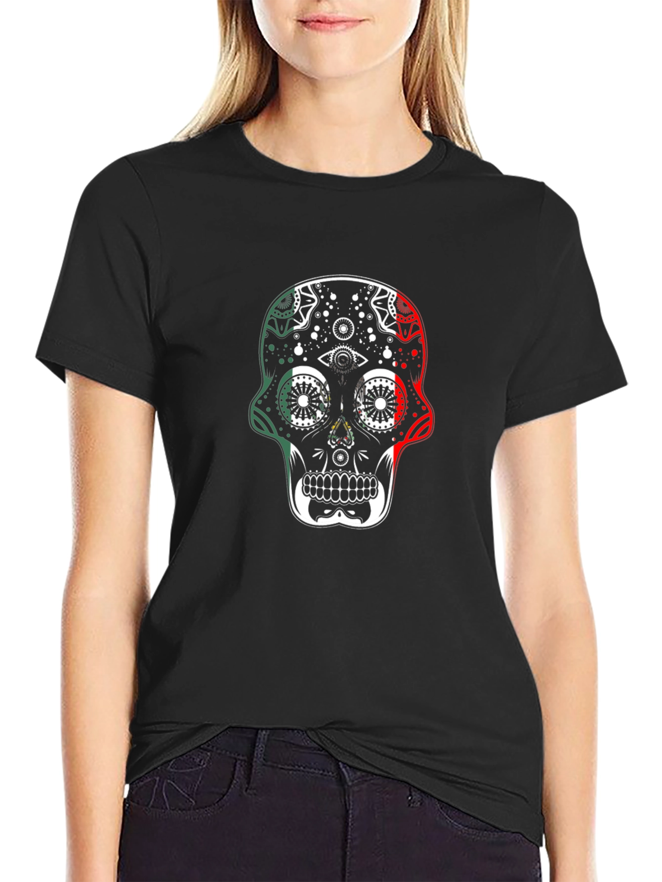 Skull Graphic Tee - Mexican Flag Sugar Skull