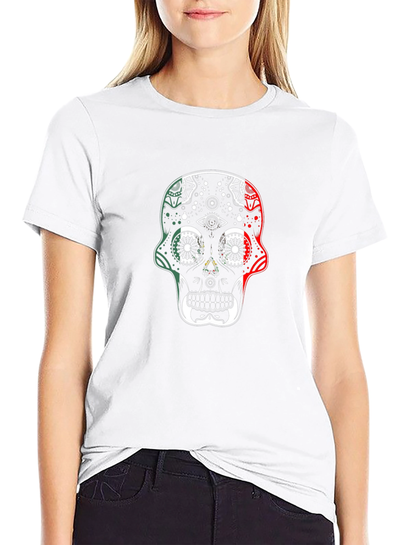 Skull Graphic Tee - Mexican Flag Sugar Skull