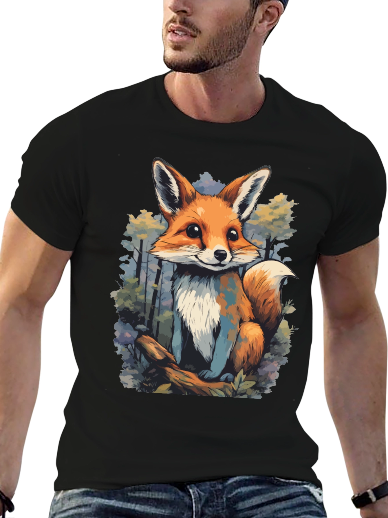 Cute Fox Graphic Tee - Unisex Black T-Shirt