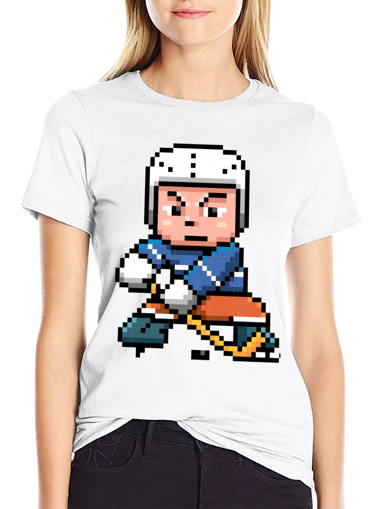 Retro Pixel Hockey Player Graphic T-Shirt