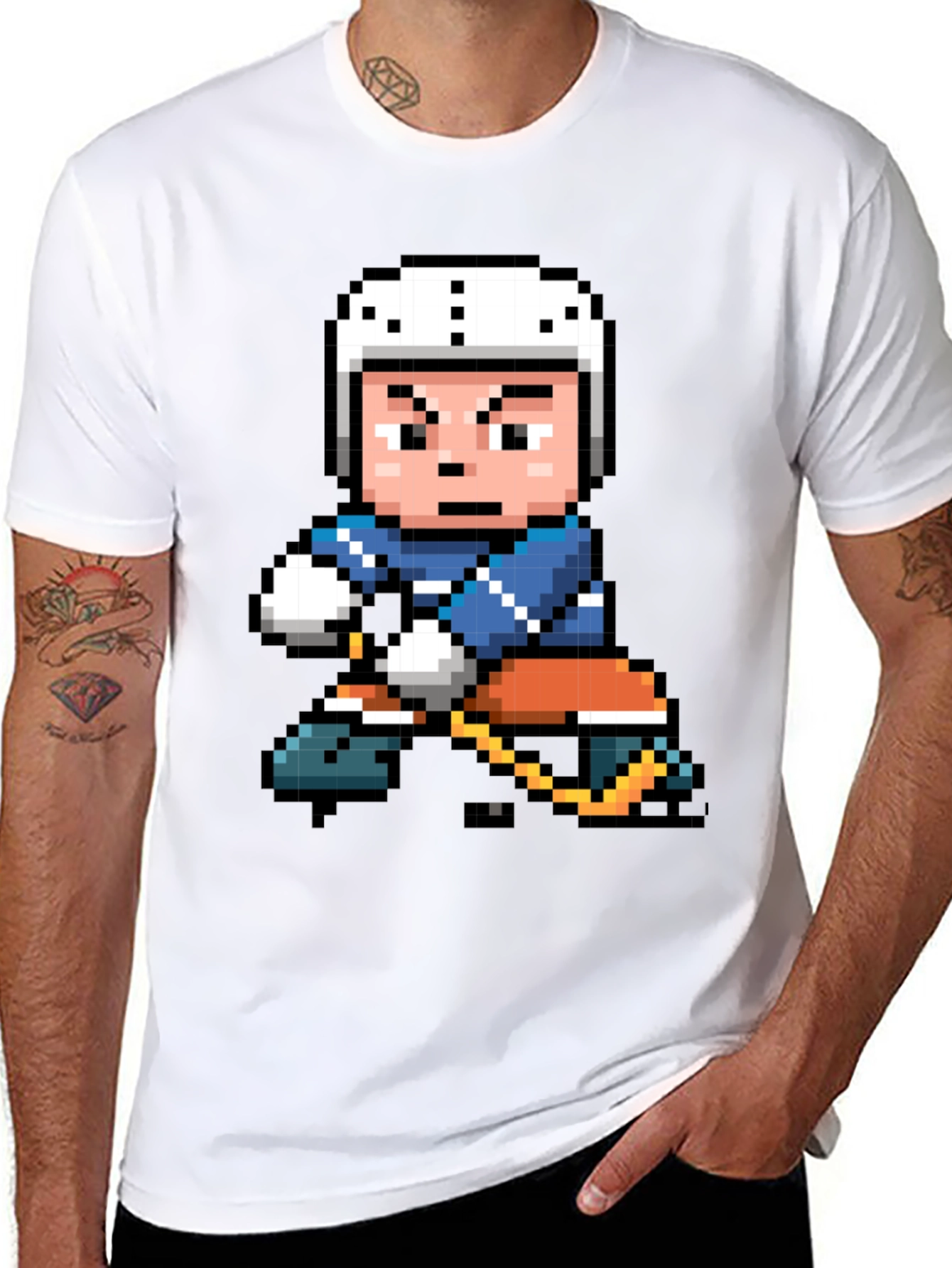 Retro Pixel Hockey Player Graphic T-Shirt