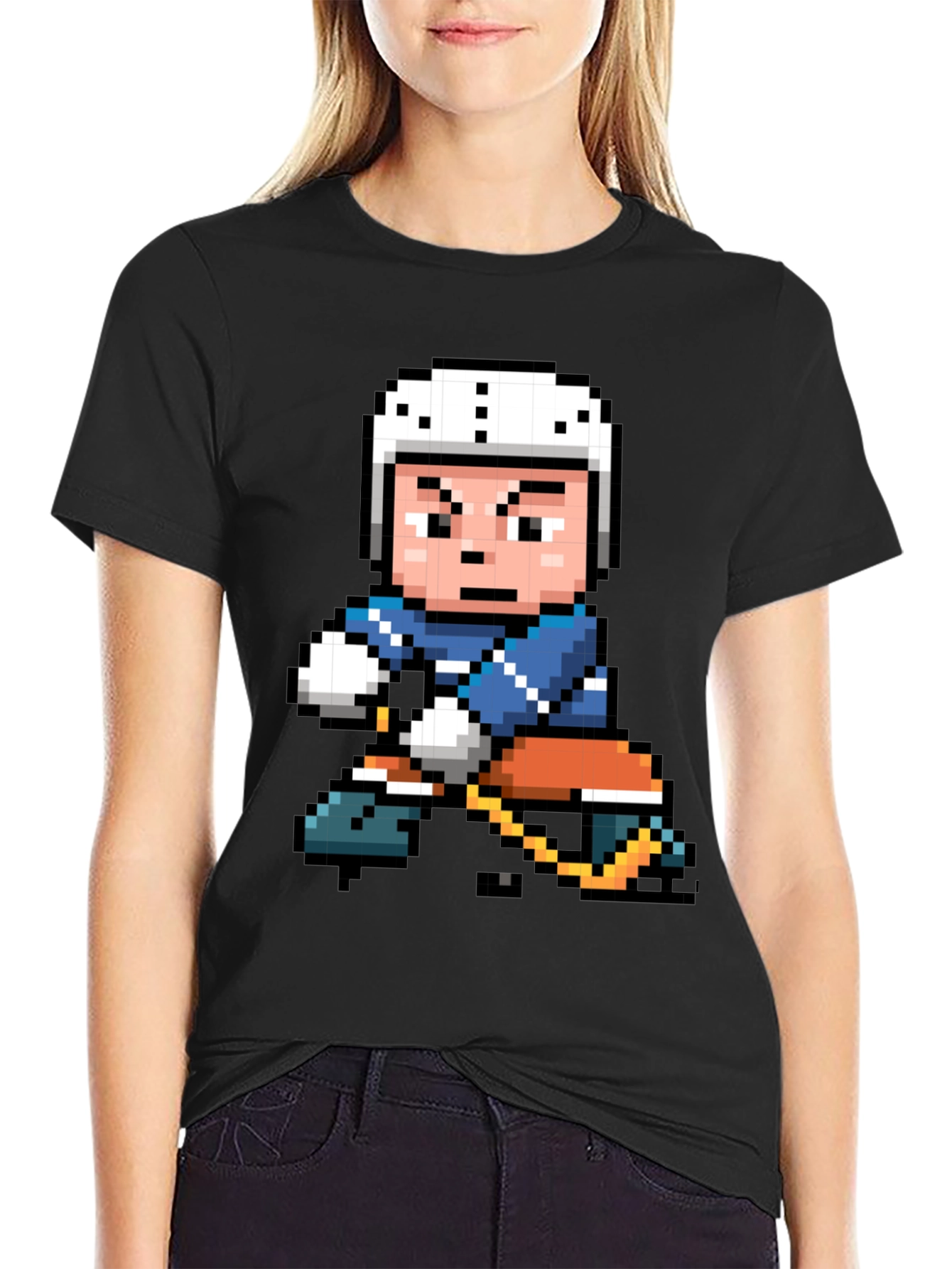 Retro Pixel Hockey Player Graphic T-Shirt