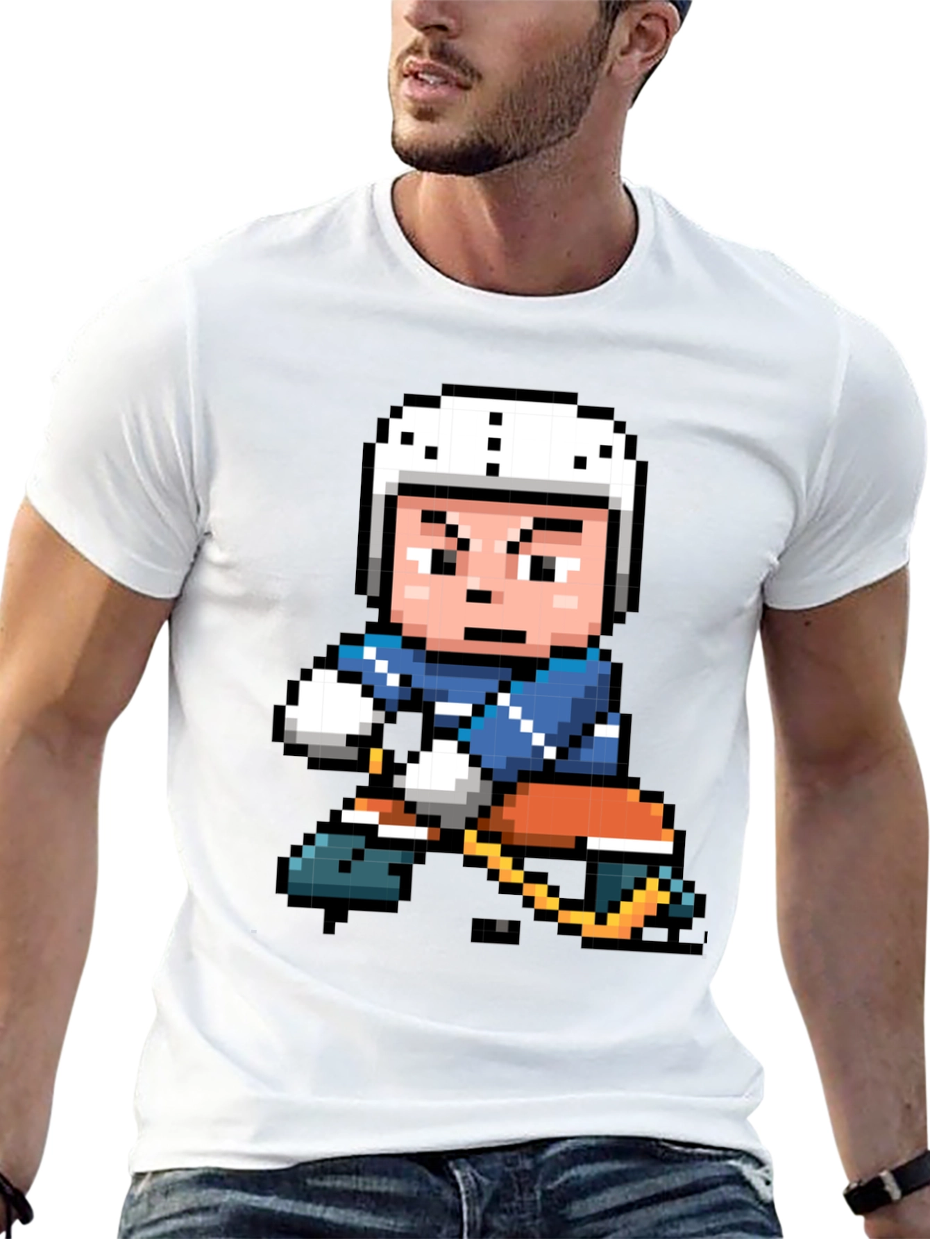 Retro Pixel Hockey Player Graphic T-Shirt
