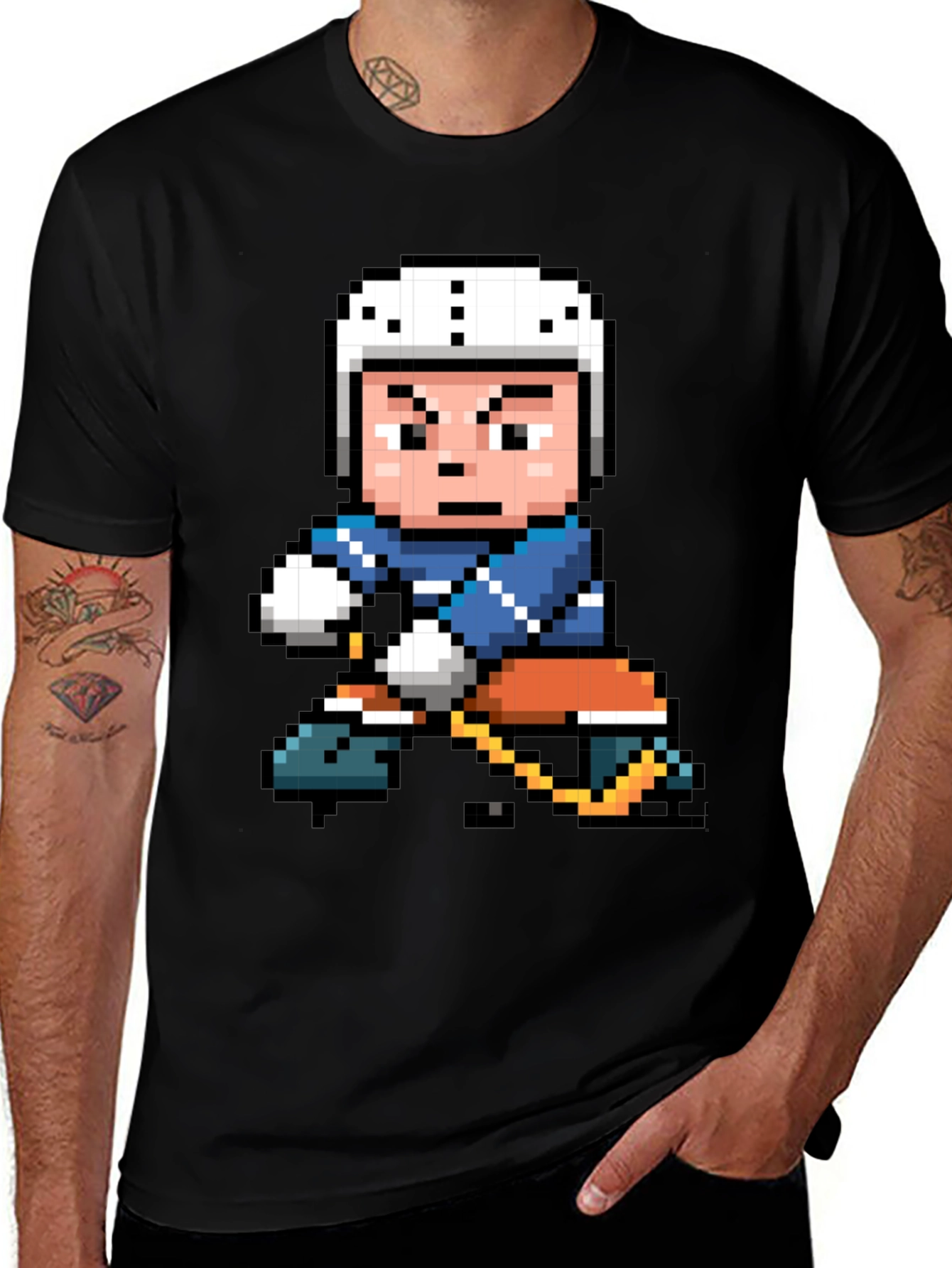 Retro Pixel Hockey Player Graphic T-Shirt