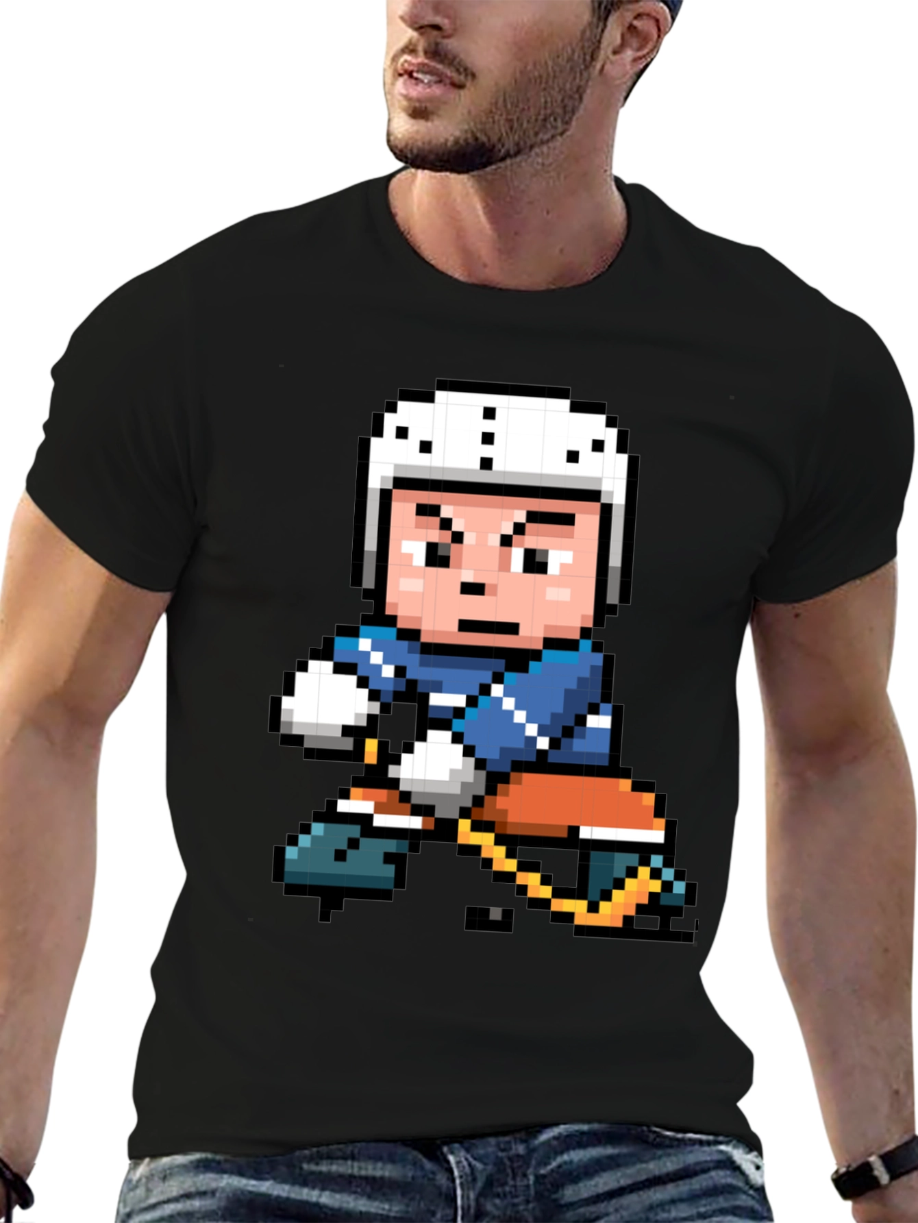 Retro Pixel Hockey Player Graphic T-Shirt