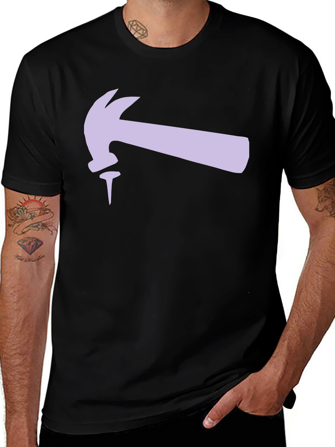 Hammer and Nail Graphic Tee - Black Cotton T-Shirt