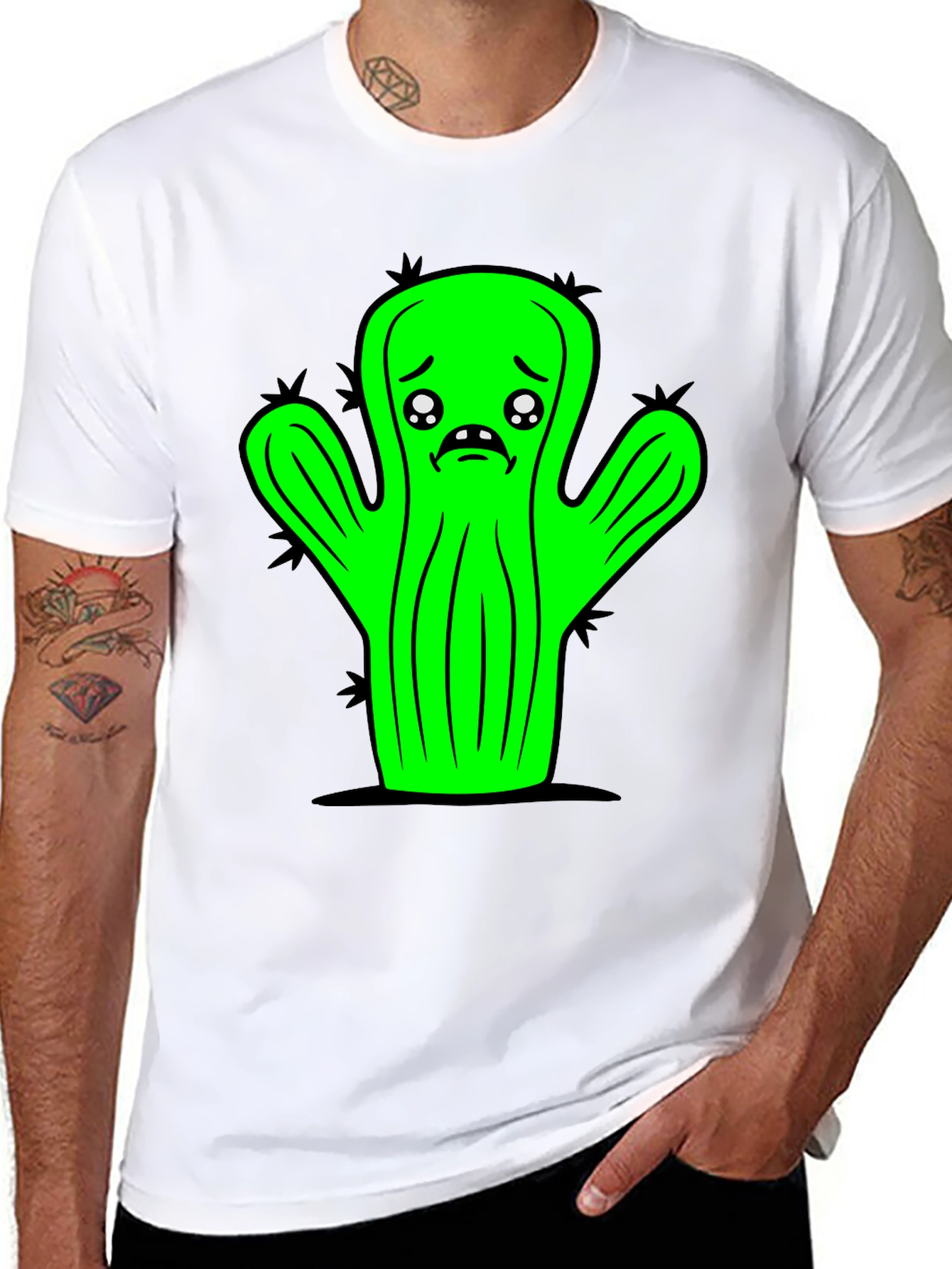 Sad Cactus Graphic Tee - Black Unisex T-Shirt