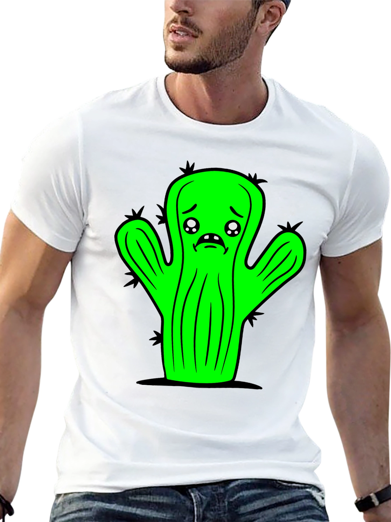 Sad Cactus Graphic Tee - Black Unisex T-Shirt