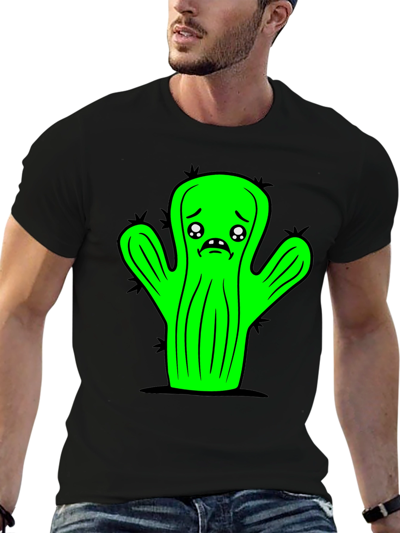 Sad Cactus Graphic Tee - Black Unisex T-Shirt