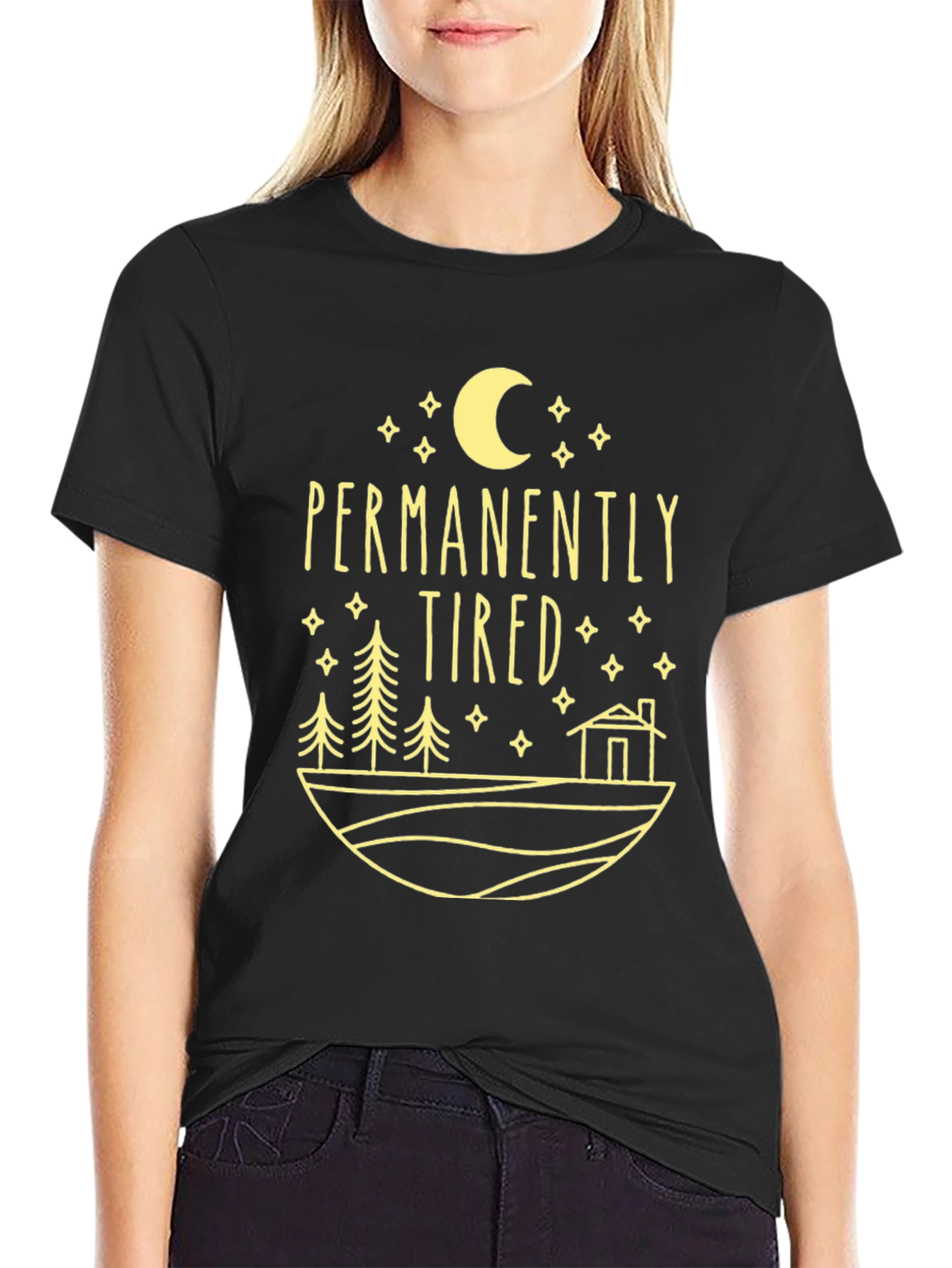 Permanently Tired Graphic Tee - Moon & Cabin Design