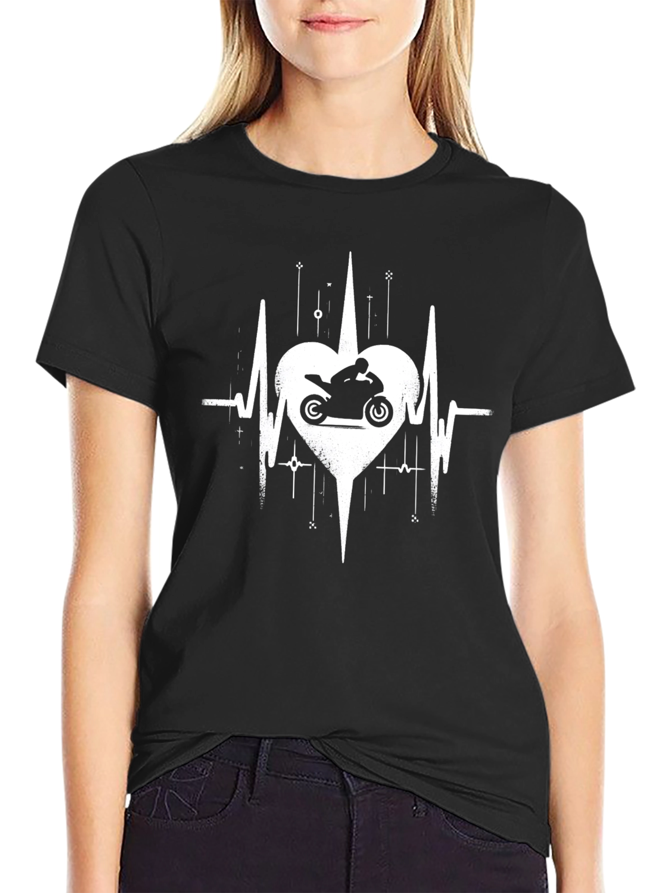 Motorcycle Heartbeat Graphic Tee - Black