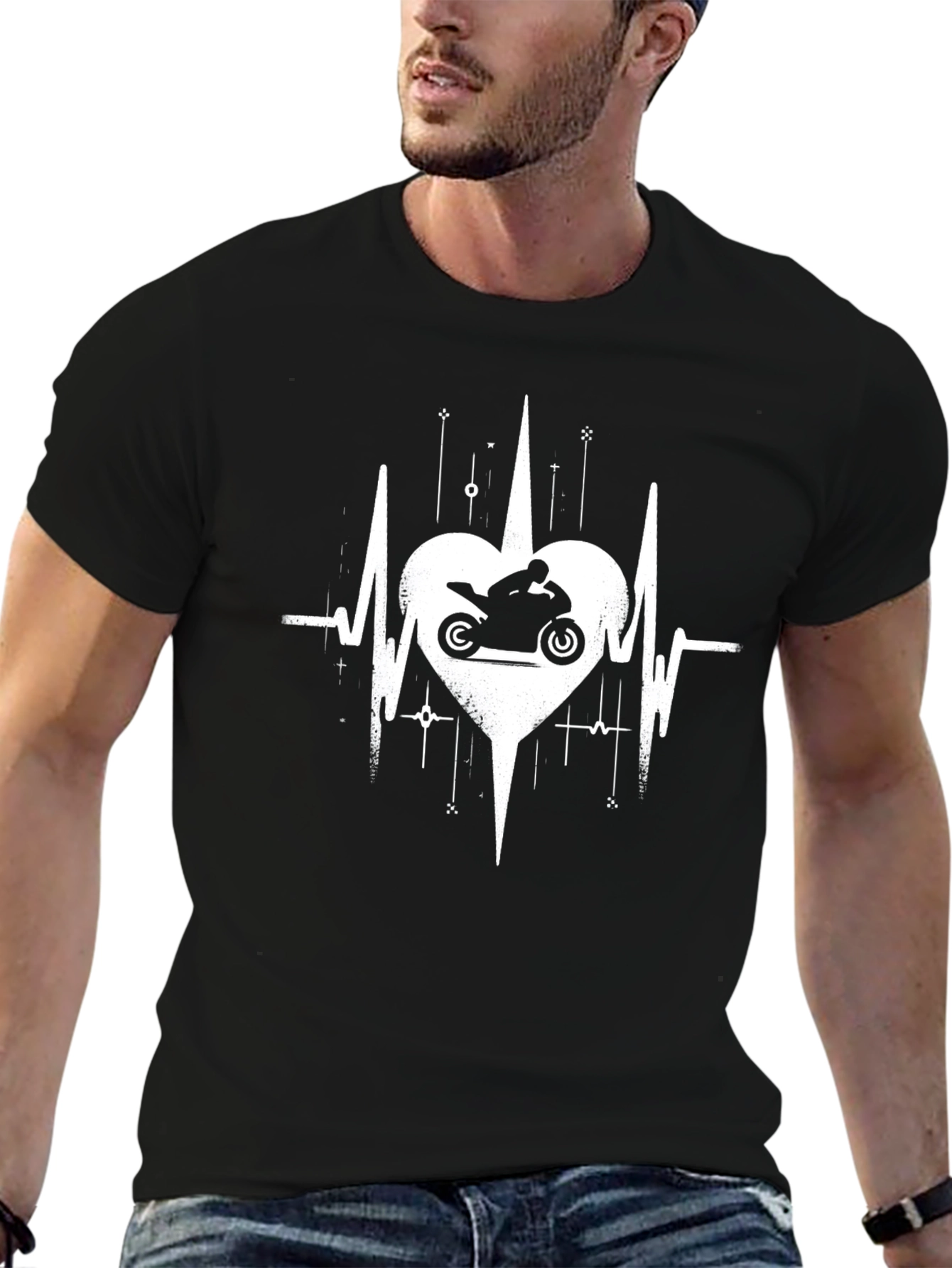 Motorcycle Heartbeat Graphic Tee - Black